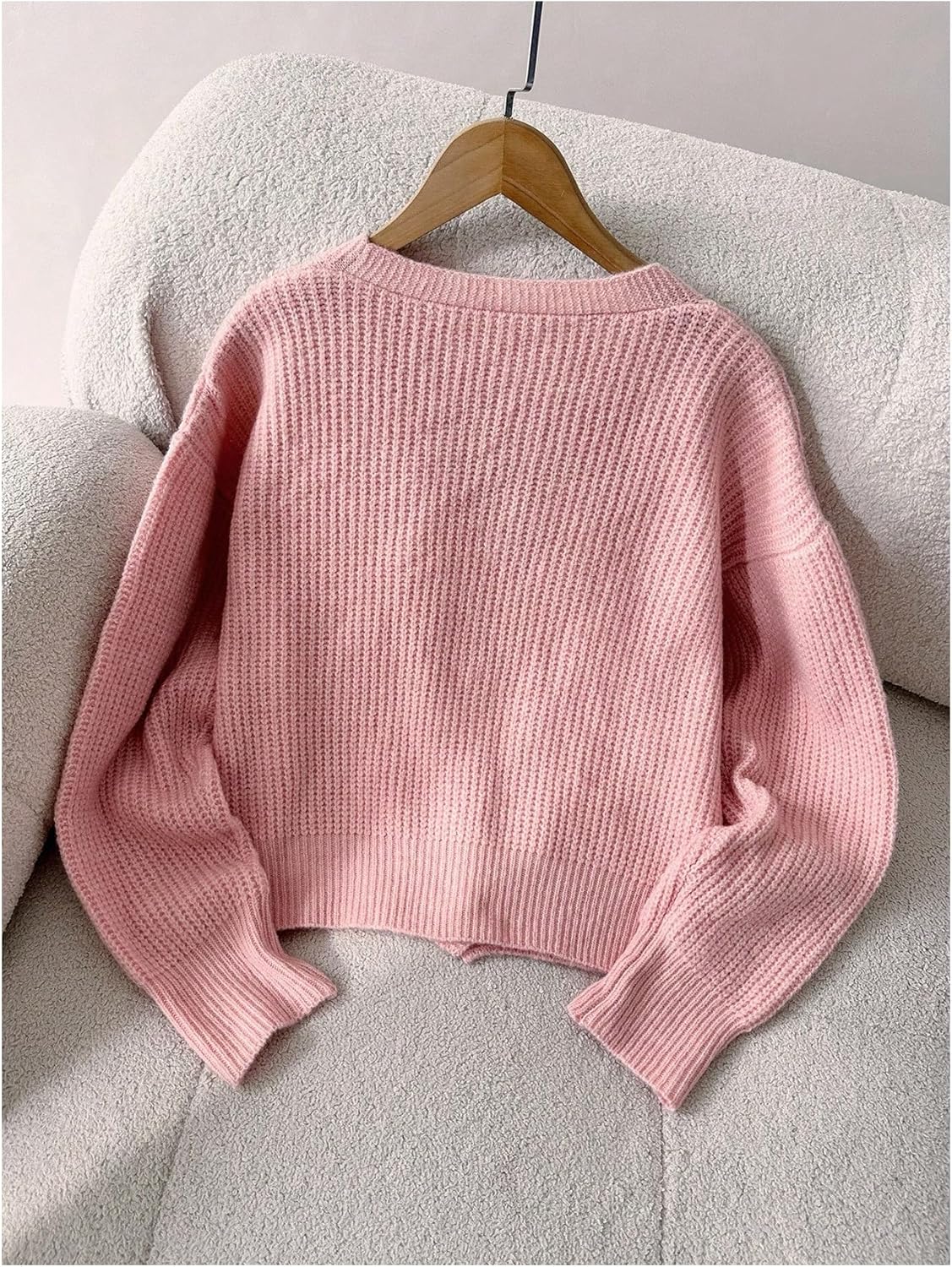 MakeMeChic Women's Pearl Beaded Button Down Cardigan Long Sleeve V Neck Fall Sweater Outerwear - Image 3