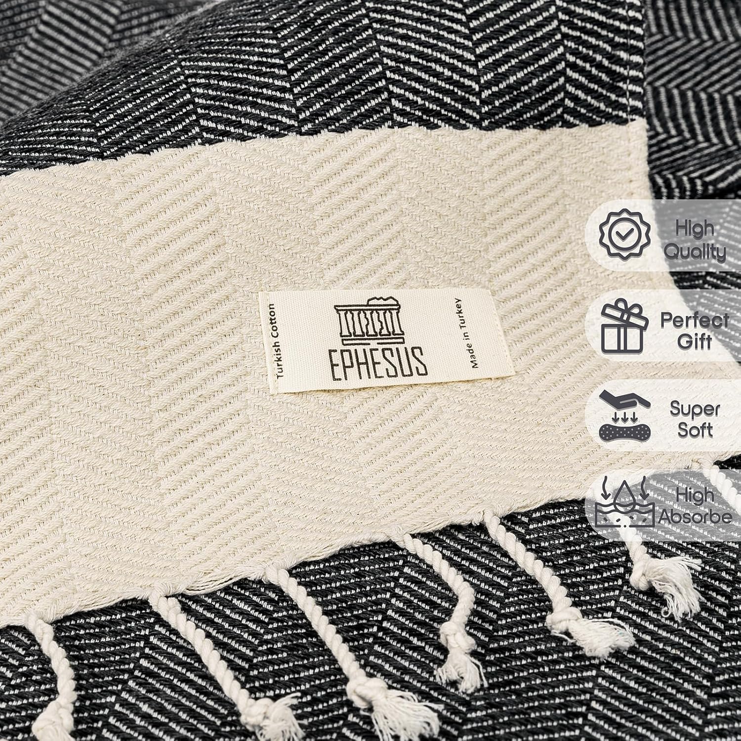 Turkish Hand Towels - Set of 2 | 18" x 30" Decorative Boho Guest Bath Towel for Bathroom, Kitchen, Face, Hair, Tea, Dishcloth (Herringbone, Anthracite) - Image 5