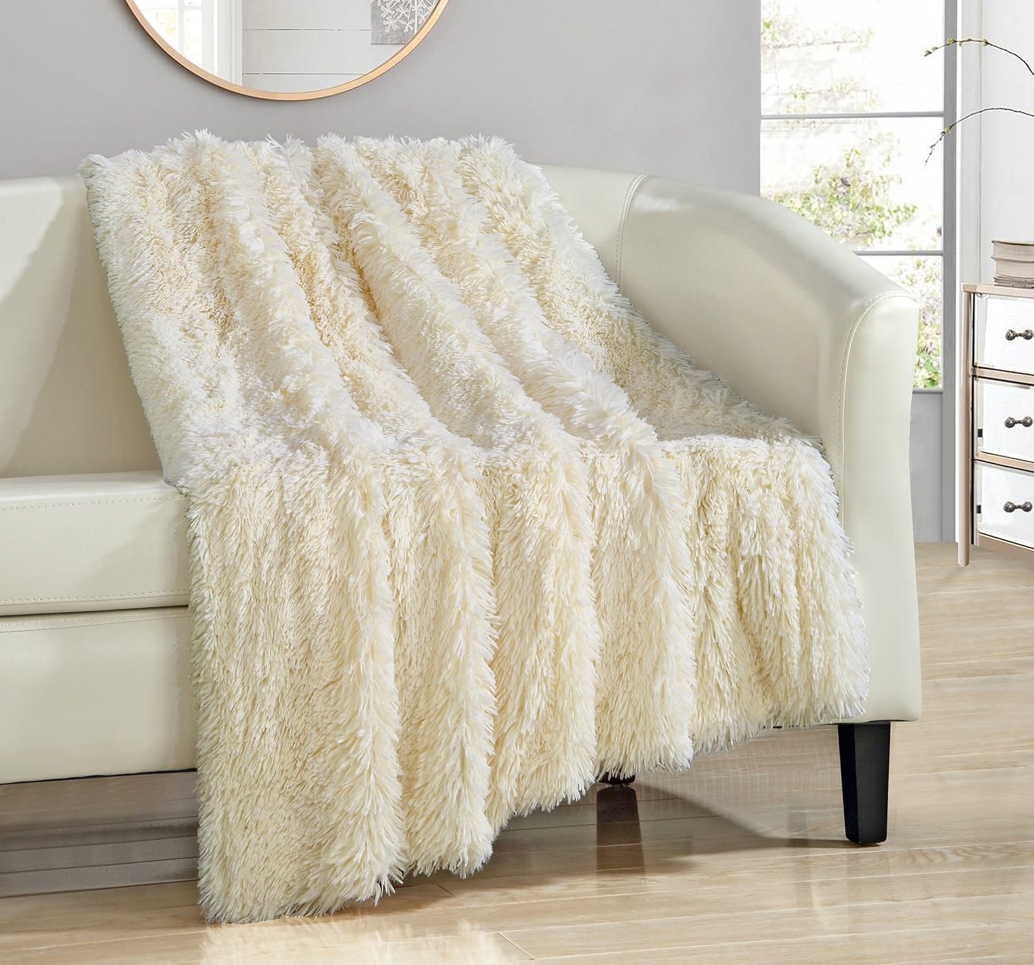 Chic Home Elana Shaggy Faux Fur Supersoft Ultra Plush Decorative Throw Blanket, 50 x 60, Beige