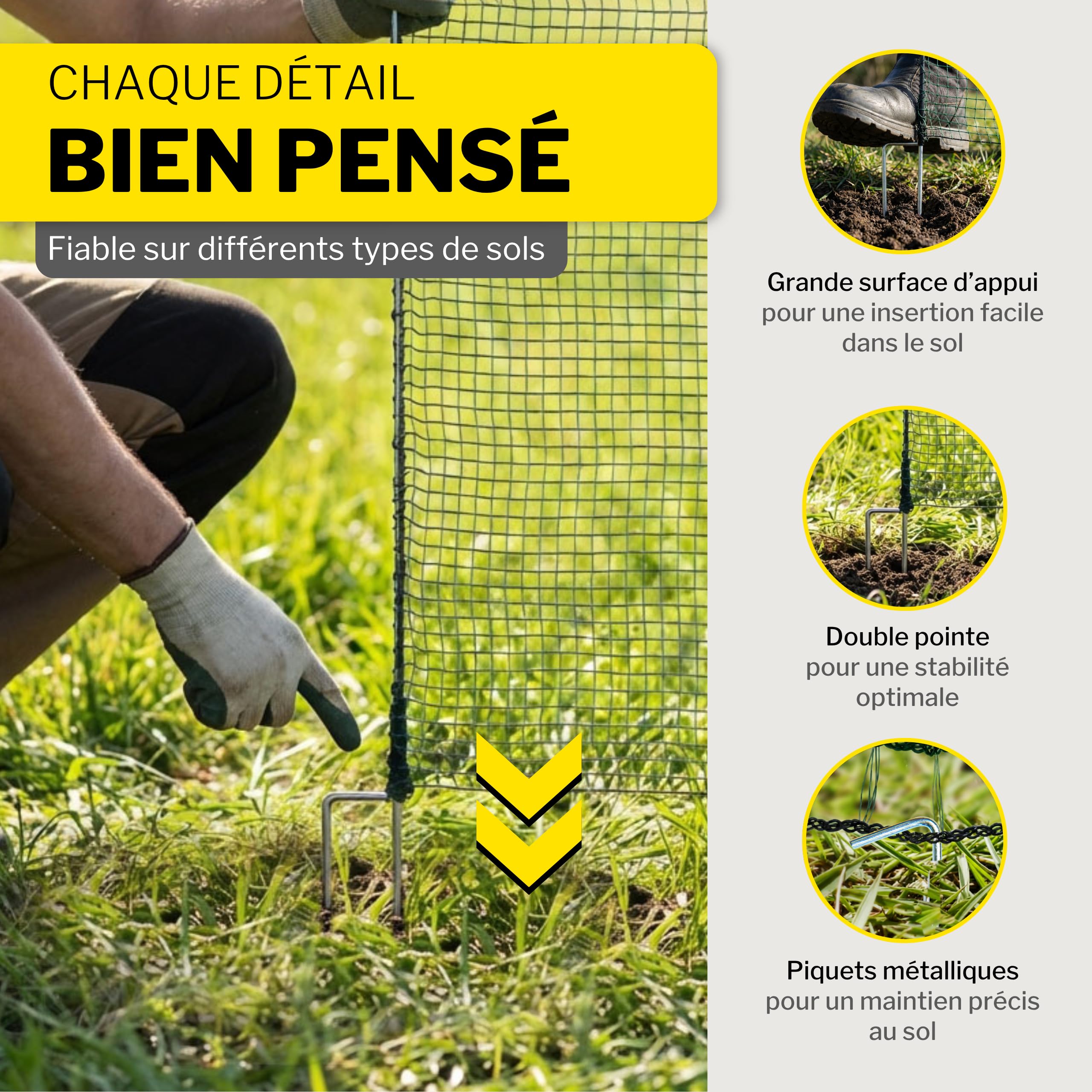 horizont Clôture pour Chien - 50 m x 90 cm - 30 piquets à Double Pointe - Maille étroite - Clôture de délimitation Fix - Clôture de Jardin à Clipser - Clôture Mobile pour Chiens et Camping | Clôture de délimitation FIX, clôture de jardin à emboîter, clôtu