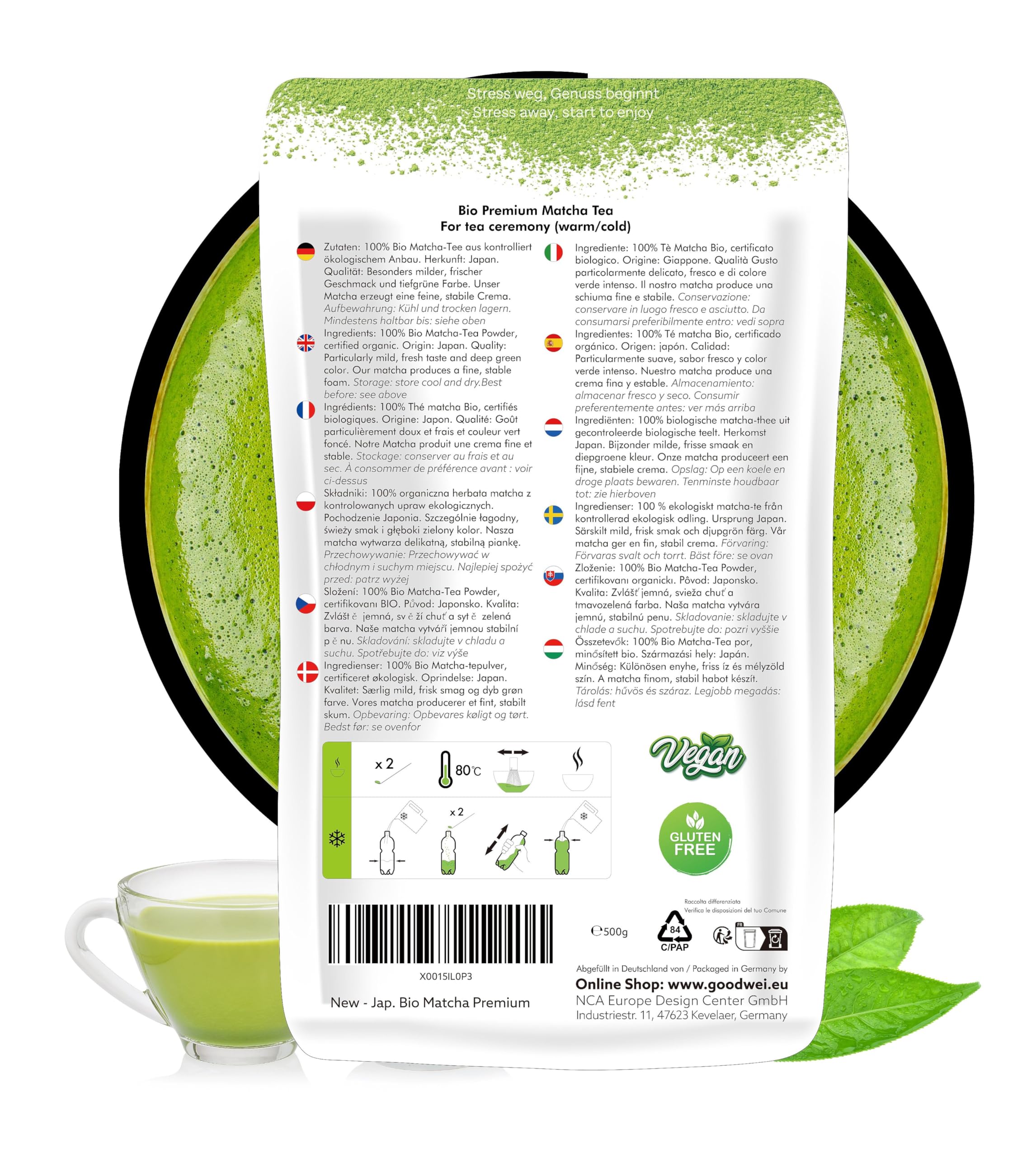 Tè Verde Matcha Biologico in Polvere - Grado Premium Prodotto in Giappone, Naturale al 100% Vegan (500g)