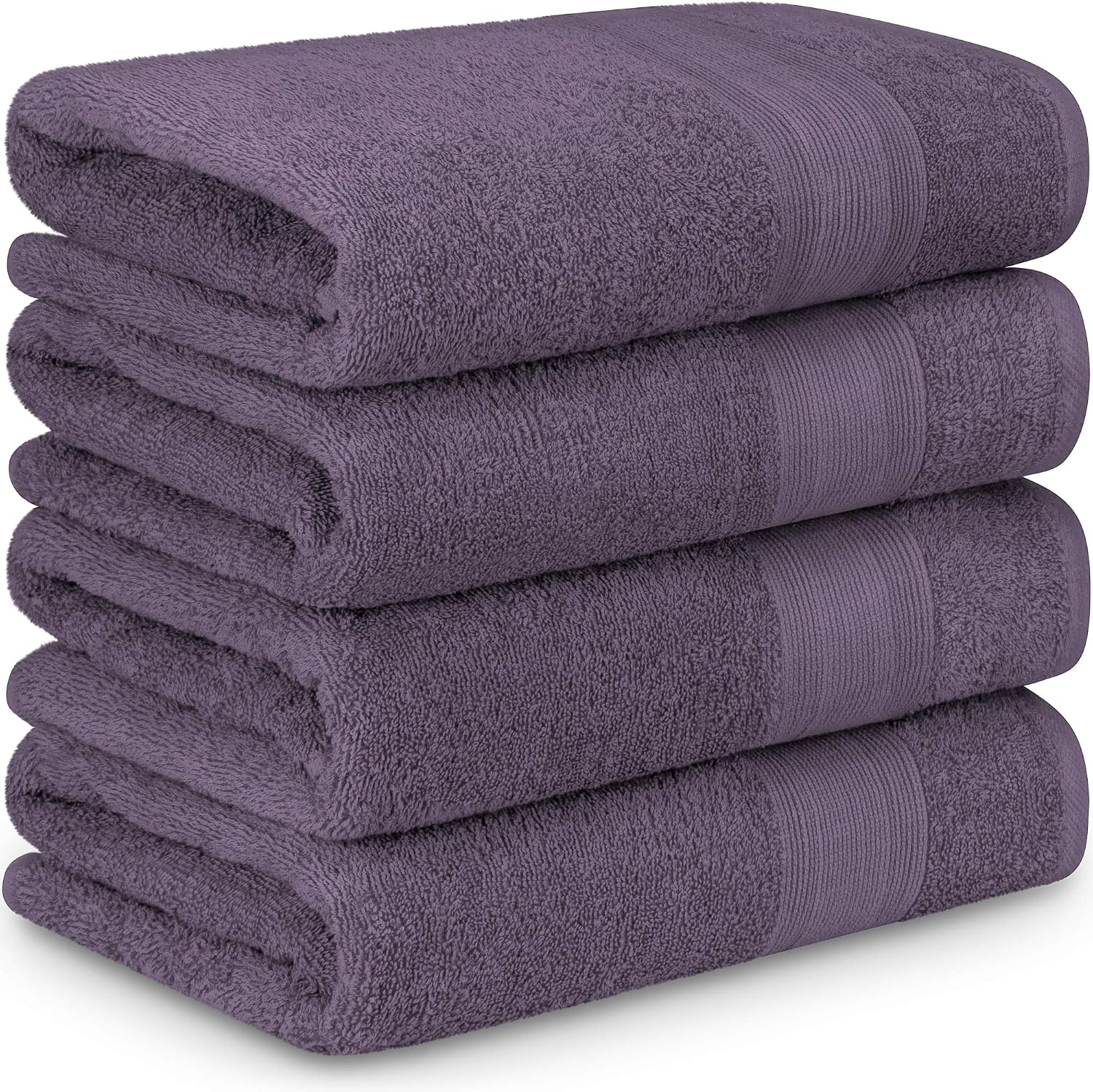 Adobella 4 Bath Towels, Premium Combed Cotton, 27 x 54 inch Highly Absorbent, Super Soft, Quick Dry Bath Towels, Purple Plum (4 Pack)