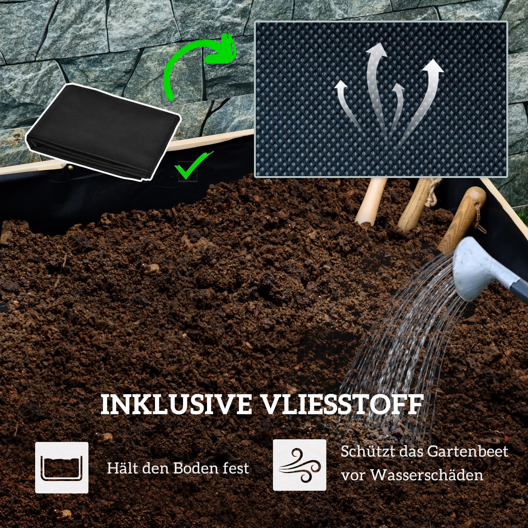 Outsunny Hochbeet Pflanzbeet mit Rollen Massivholz 89x48x47cm Schwarz
