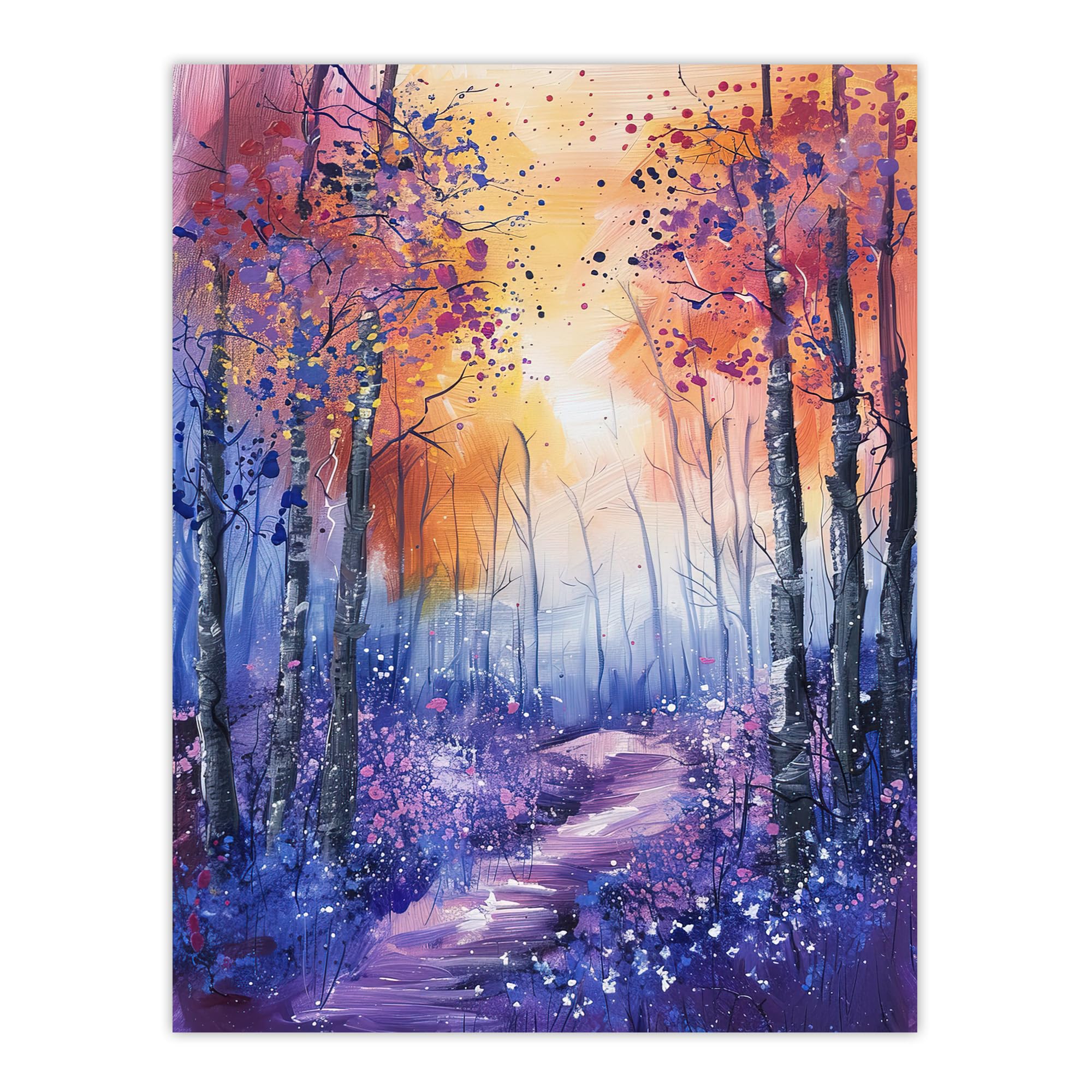 Artery8 Bluebell Woods Abstract Violet Forest Sunrise Living Room Large Wall Art Poster Print Thick Paper 18X24 Inch
