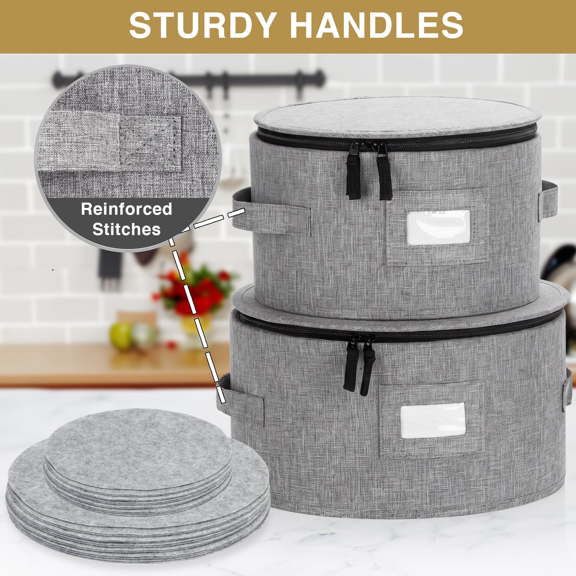 Set mit 4 Porzellan-Aufbewahrungsboxen für Geschirr, Hartschale, stapelbar, Größen: 30,5 cm – 25,4 cm – 21,6 cm und 17,8 cm B – 48 Teller-Trennwände im Lieferumfang enthalten