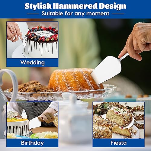 Miniatura 5 de E-far - Servidor de pastel de 5 piezas, cortador de espátula de acero inoxidable para pastelería queso pizza, borde dentado con mango redondo,
