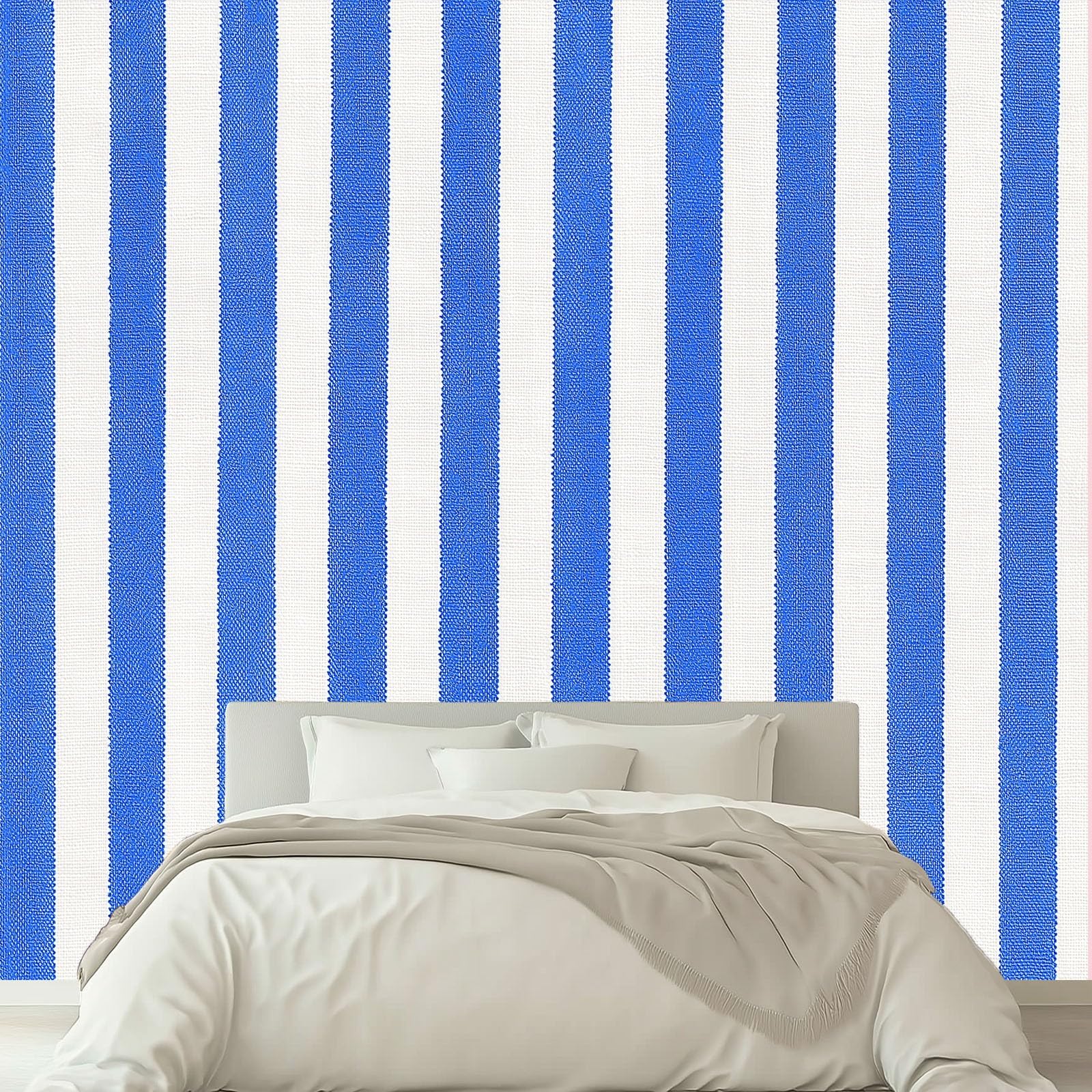 Générique Panoramiczna tapeta 200 x 140 cm abstrakcyjne świeże klasyczne paski - tapeta z efektem 3D gobelin ścienny z włókniny - dekoracja ścienna do salonu, sypialni i kuchni, niebieska