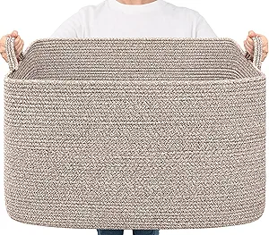 Goodpick Blanket Basket, Woven Baskets for Storage, Extra Large Storage Basket for Clothes, Toys, Dirty Clothes Basket for Laundry, Living Room, 23.6" x 15.7" x 13.8", Brown, 85L
