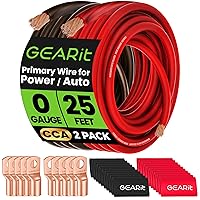 Vista 9 de GEARit Cable de tierra de cobre calibre 0, cable de 25 pies - Cable de batería automotriz para amplificador de audio de coche, RV, remolque CCA