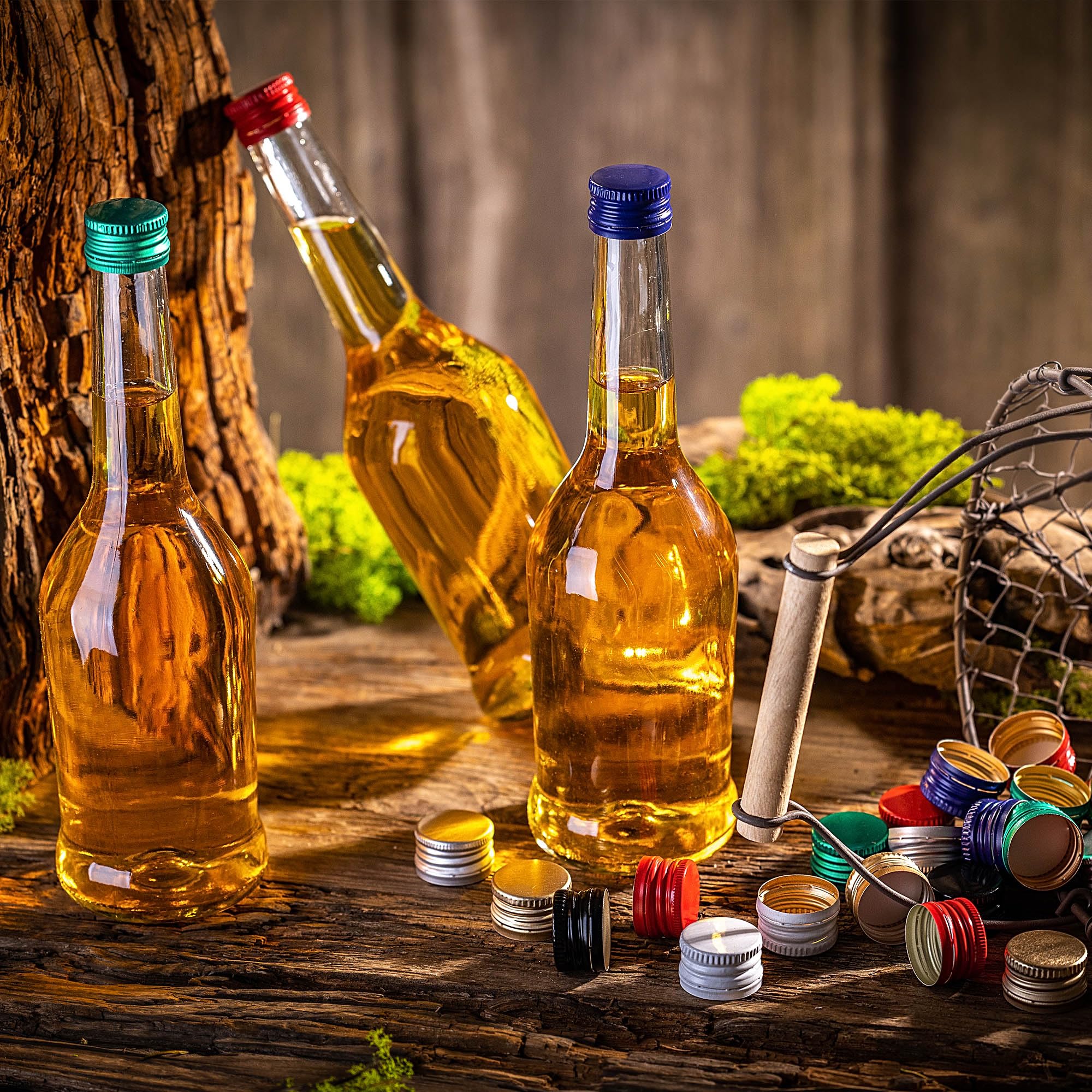 KADAX Juego de 50 botellas de licor de 500 ml, botellas vacías para llenar aceite, vinagre, licor, vino y licor, botellas de cristal, botellas de licor, botellas de zumo (rojo)
