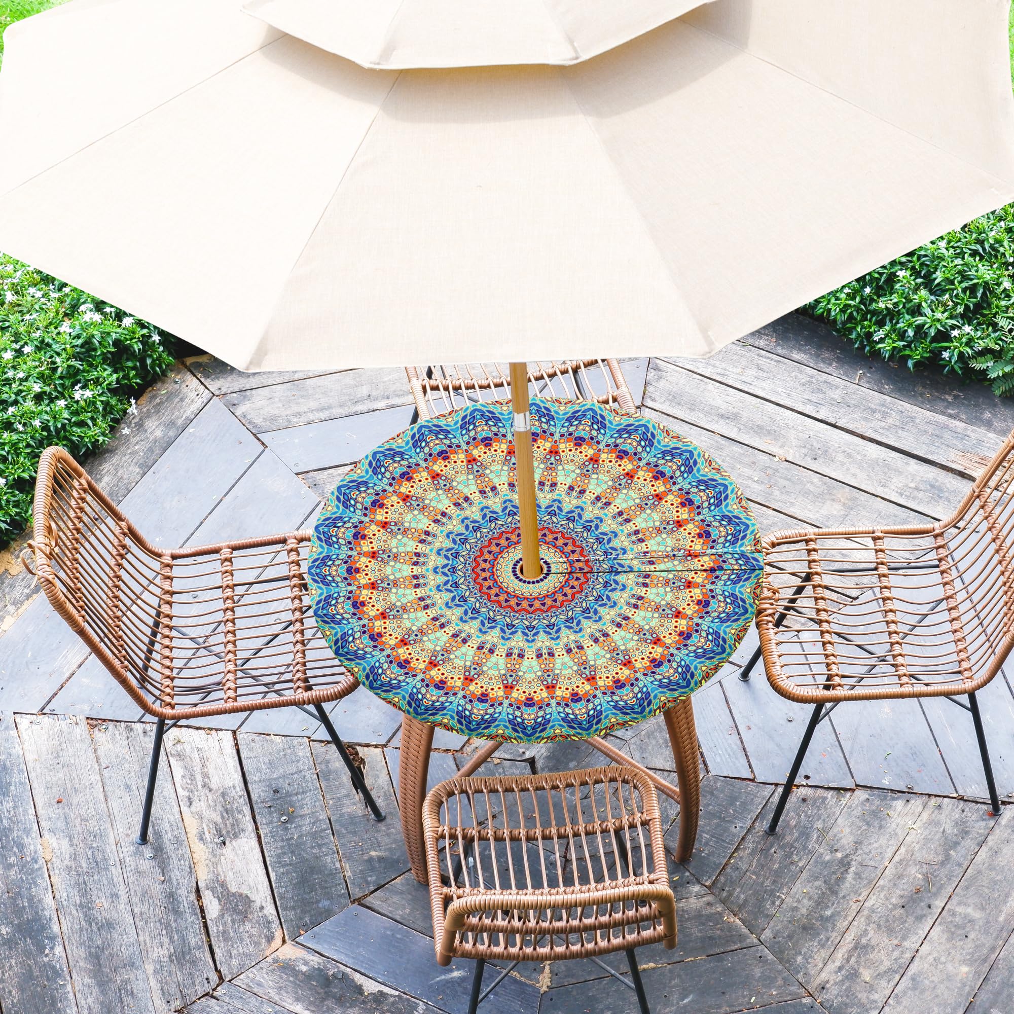 fitted patio table cover with umbrella hole Veranda 66-Inch Square Set Beautiful Spill Proof Outdoor Tablecloth Available in 2 sizes Fitted Outdoor Tablecloth With Umbrella