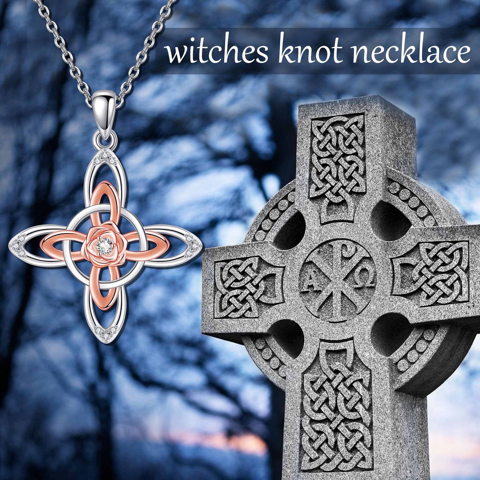 DAYLINLOVE Hexenknoten Halskette 925 Sterling Silber Nudo De Bruja Plata Hexenknoten mit Rose Halsketten Hexenschmuck für Frauen Mutter Ehefrau
