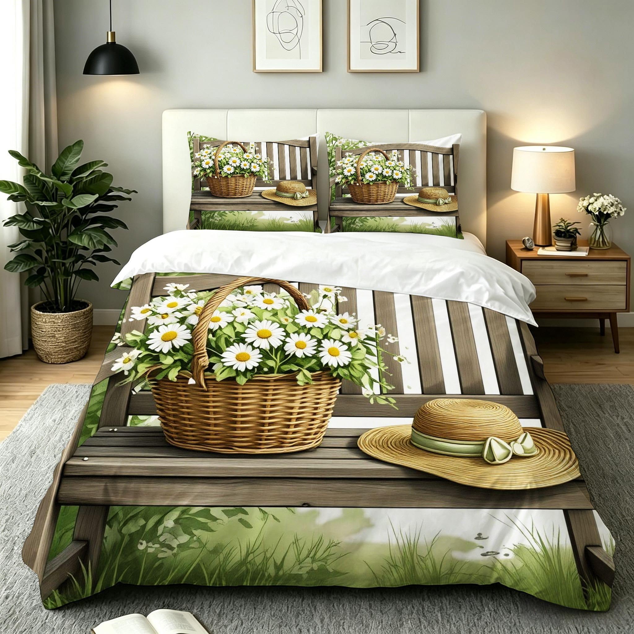 Copripiumino Matrimoniale Cesto Di Fiori Marrone 260x240, ZQ7992 | Traspiranti Durevoli Microfibra, per Tutta la Famiglia, Matrimoniale, per Tutte le Stagioni, con 2 Federe 50x80 cm