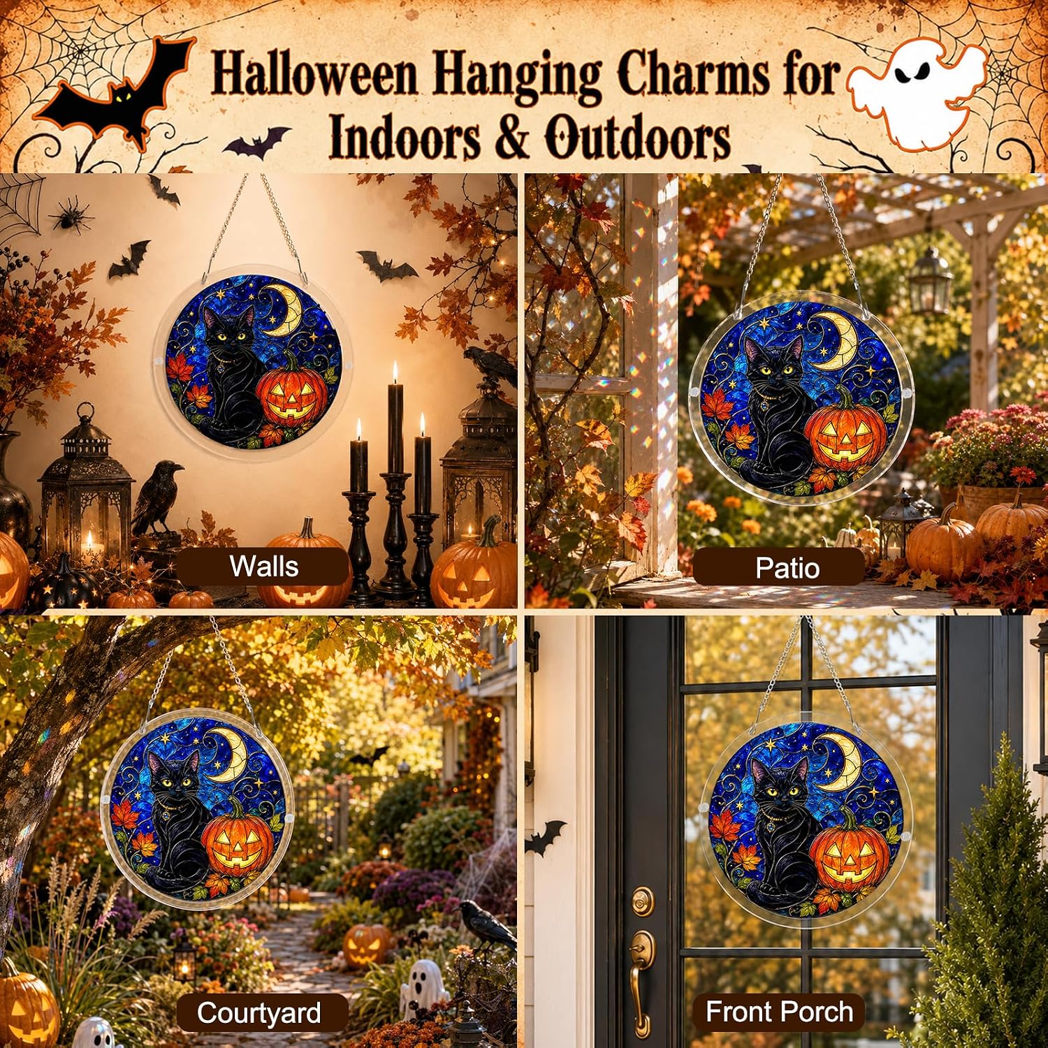 Acrylic Jigsaw Puzzle Suncatcher, DIY Cat Halloween Window Decor, 7.8 Inch