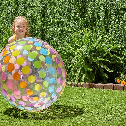 Miniatura 5 de Intex Jumbo - Bola de playa gigante inflable de 42 pulgadas- Transparente con puntos de colores paquete de 1