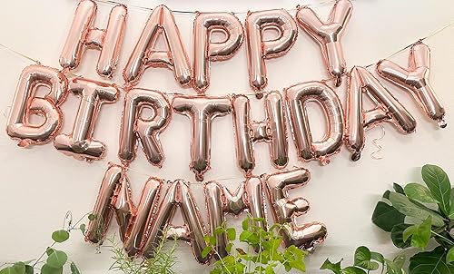 Miniatura 2 de Globo de feliz cumpleaños de oro rosa con nombre personalizado de 16 pulgadas, letras de globos de feliz cumpleaños con juego de letras A-Z y letras