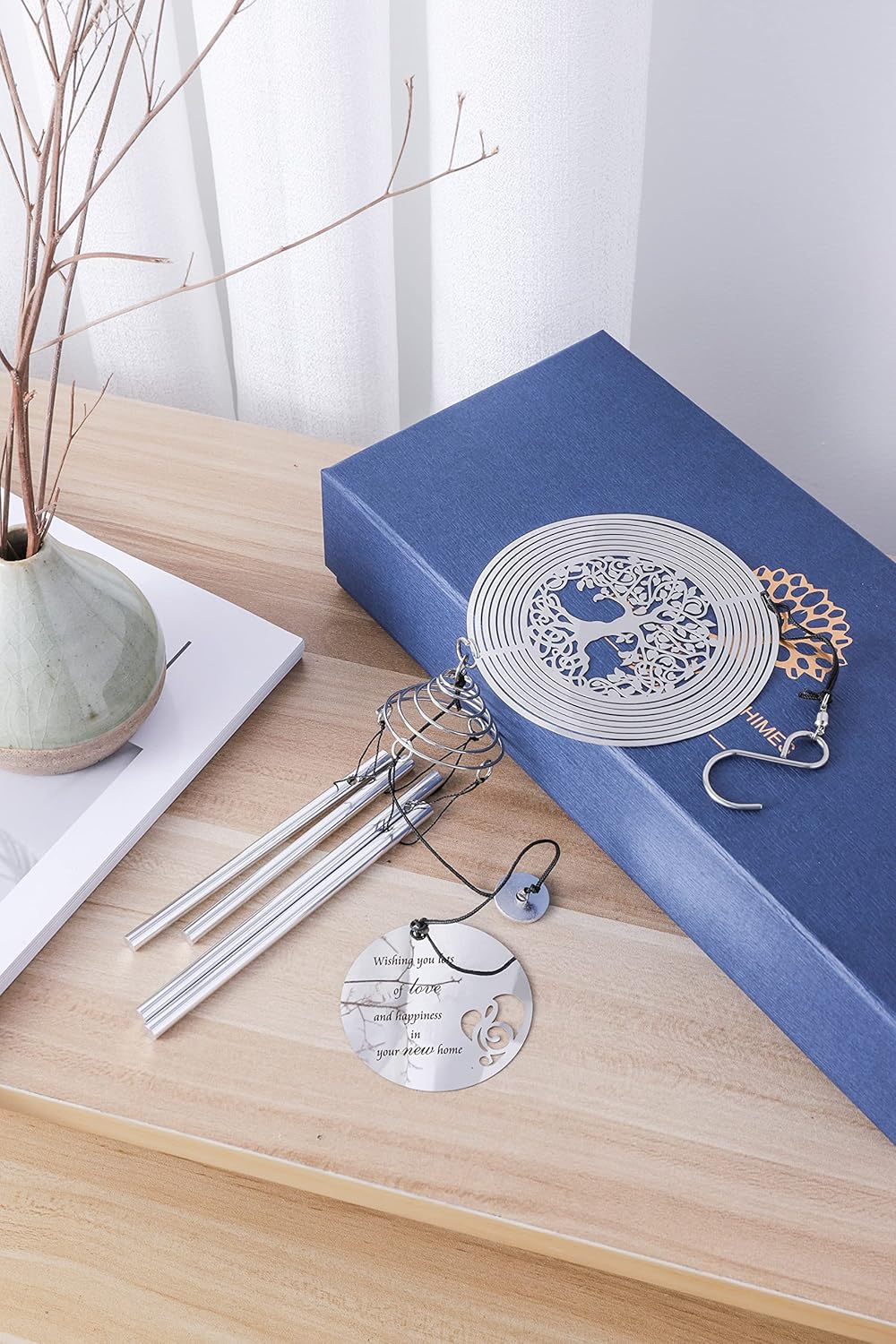 Housewarming Wind Chime with Tree of Life Wind Spinner - Housewarming Gifts for New House - House Warming Gift Ideas for New Homeowners - House Warming Gifts New Home Couple