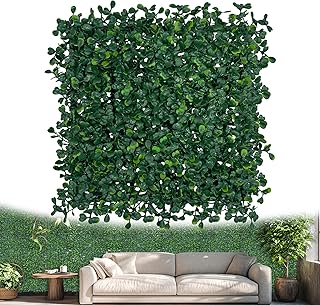 Artificial Greenery Grass Wall Panel, 10x10 Inch 6-Pack (4.2 sqft), UV-Anti Fake Ivy Fence Privac...