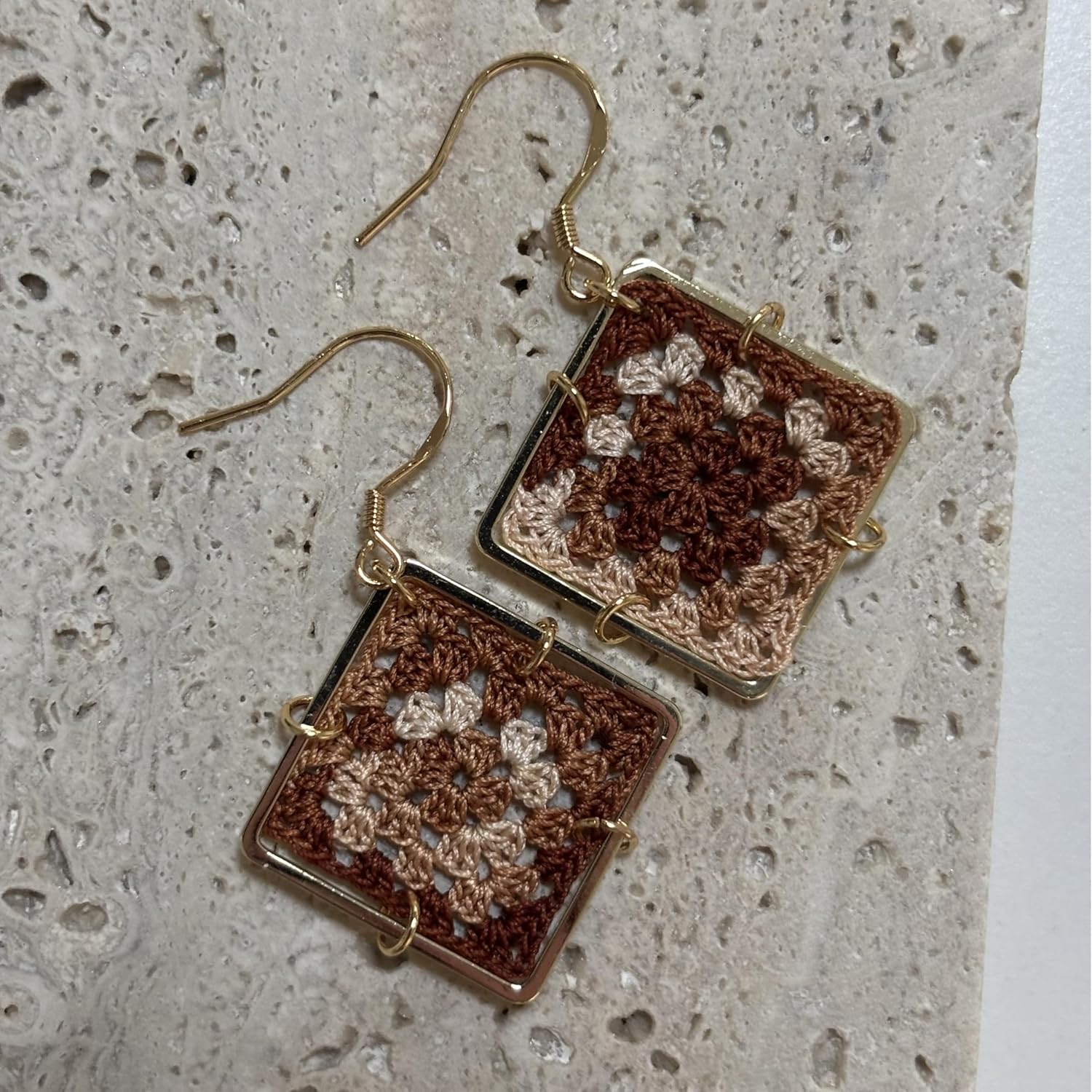 Higge Handmade Micro Crochet Granny Square Drop Dangle Earrings Earrings S925 Sterling Silver Everyday Earrings Gift for Women - Image 3