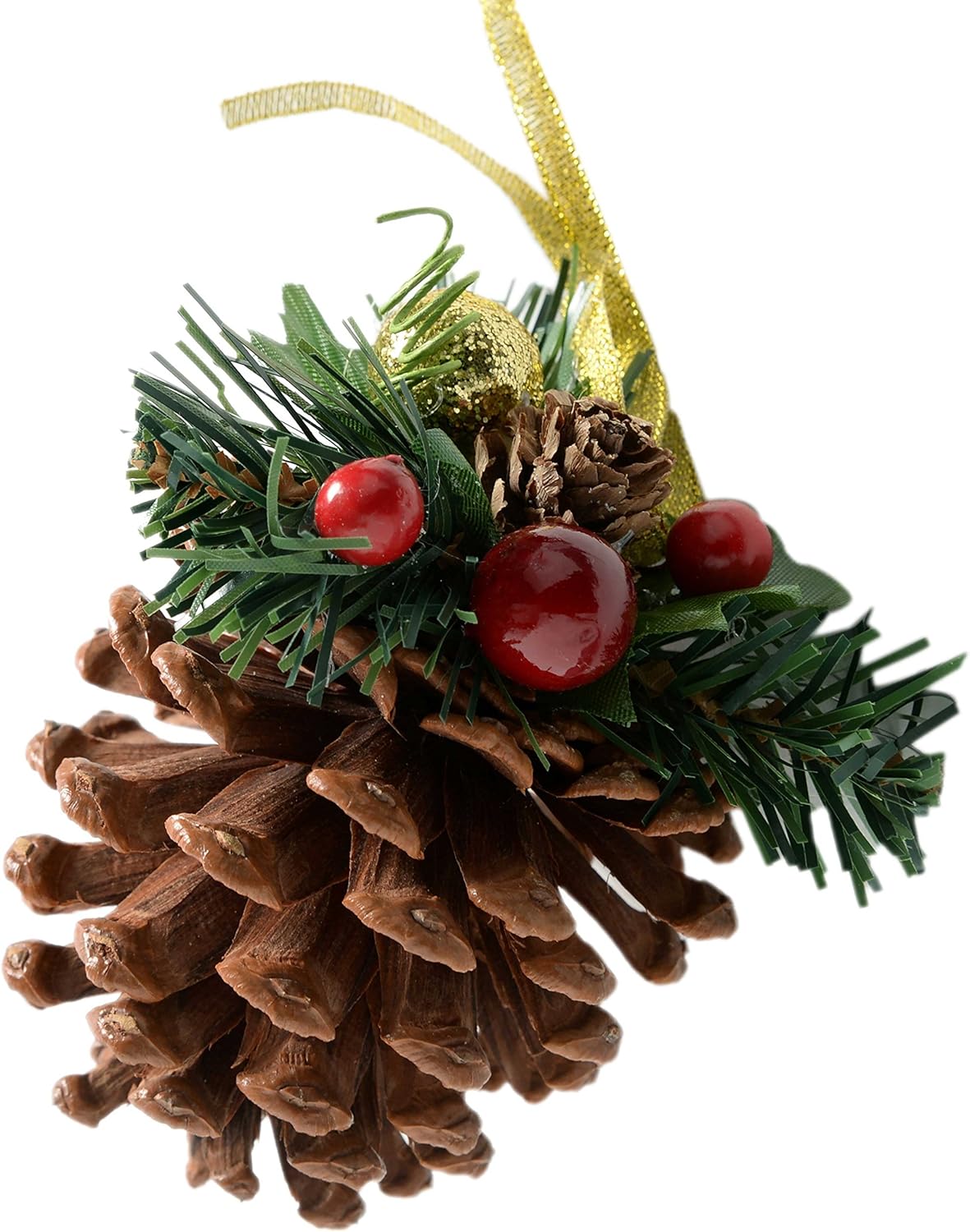 Decorated Pine Cone Christmas Decoration - Copper/Gold, Pack of 5