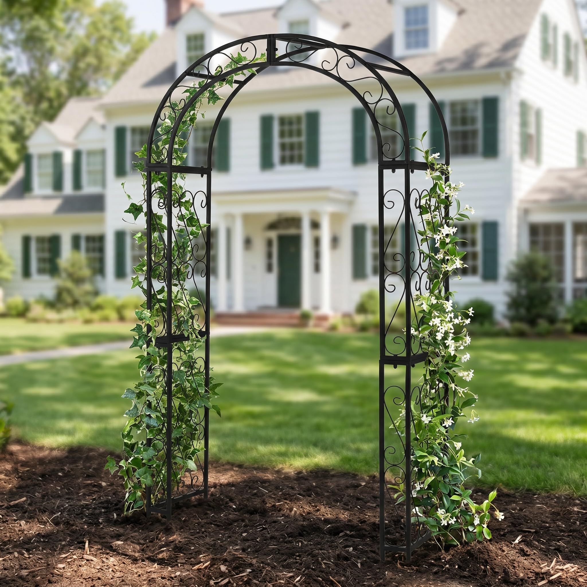 124 cm x 47cm x 212 cm Gartenbogen, Schwarzer robuster Metall-Eisen-Bogen, Innenhof-Gussgitter für Verschiedene Kletterpflanzen, Outdoor-europäischer Torbogen für Hochzeitszeremonie