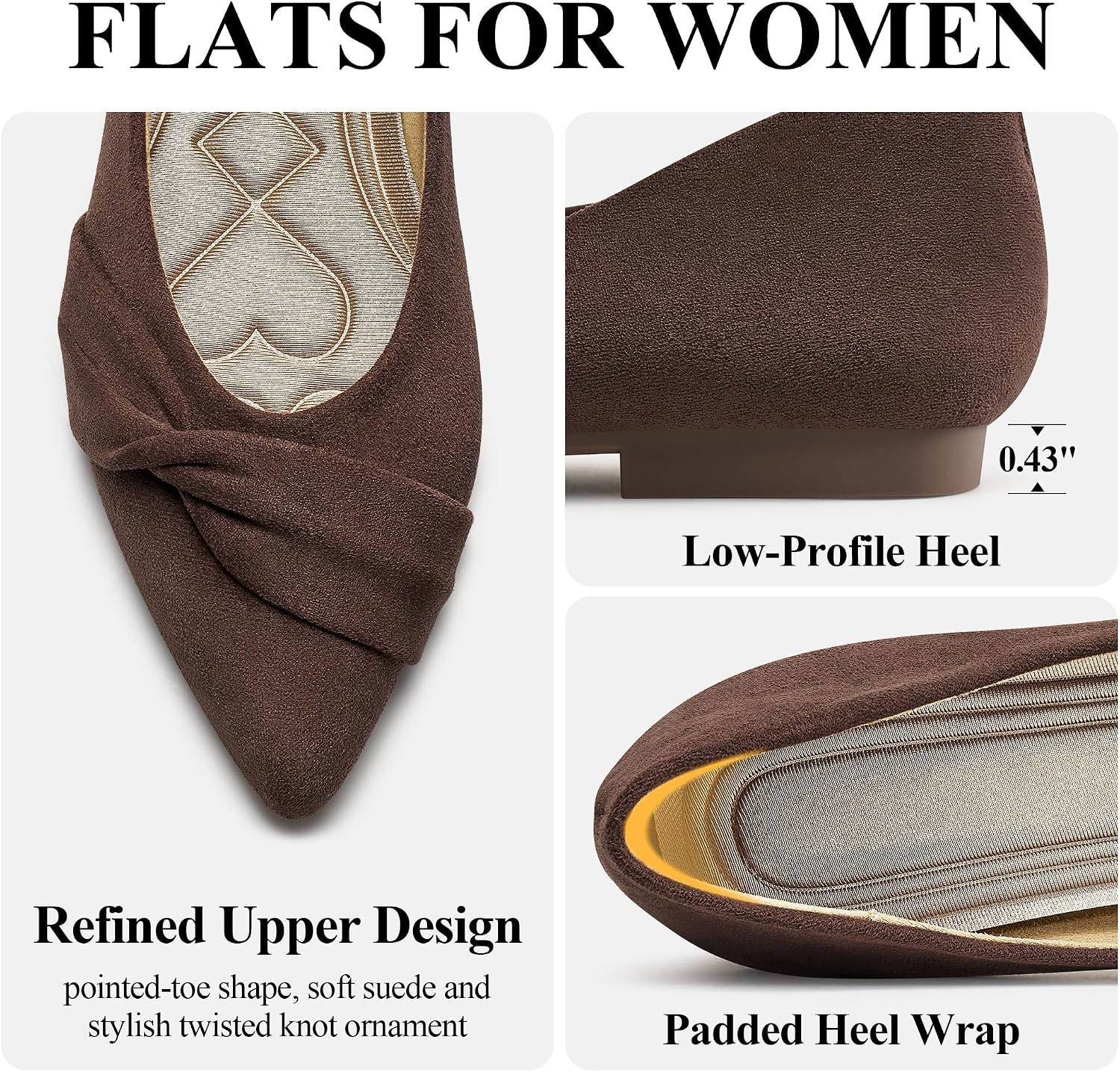 Women's Flats Ballet Shoes: Comfortable Pointed Toe Suede Bow Flat - Casual Slip On Dress Shoes for Business Work Office
