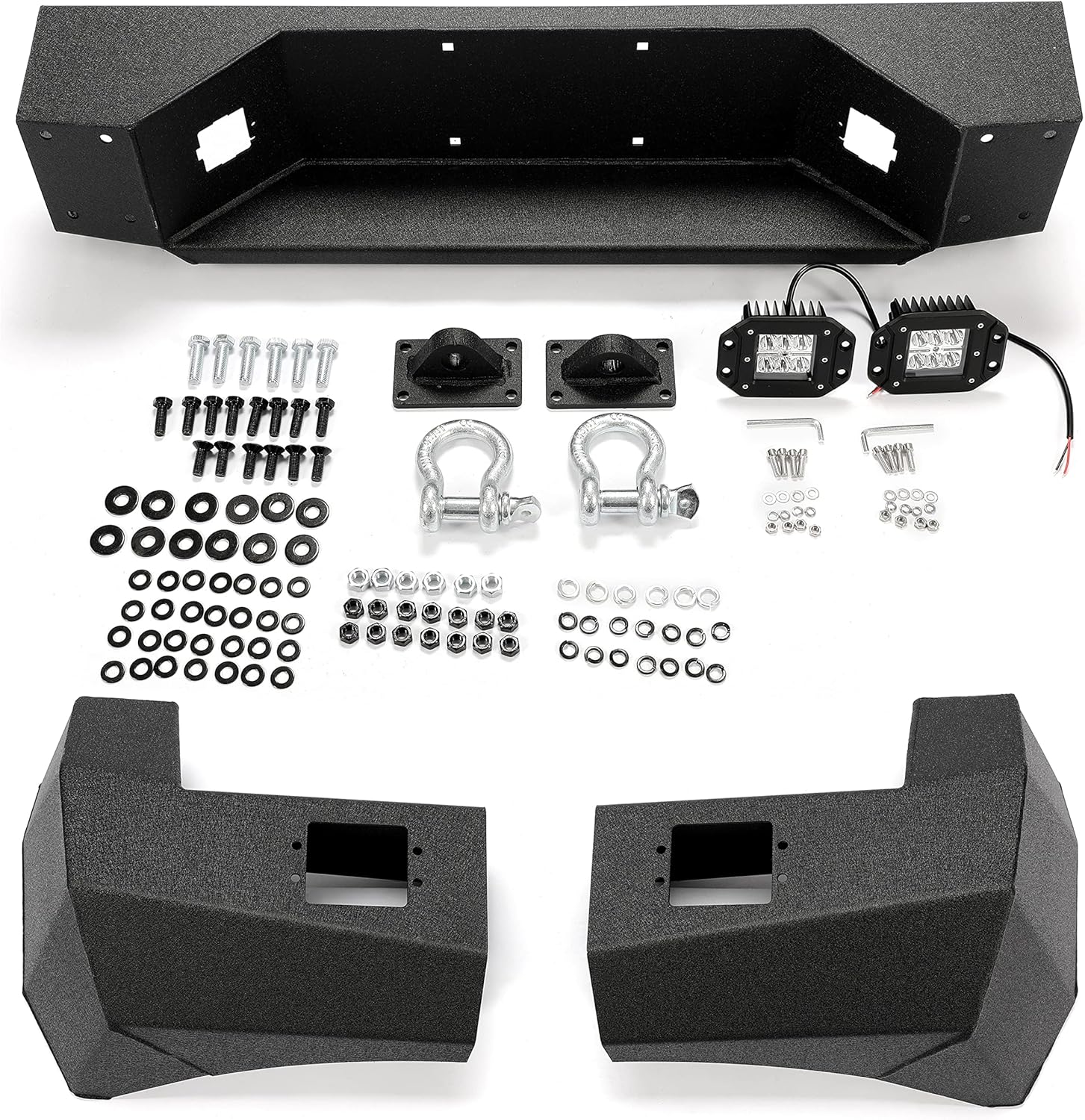 HECASA Rear Bumper Compatible with 2005-2015 Toyota Tacoma Step Bumper w/License Plate D-Rings Lights Steel Textured Black