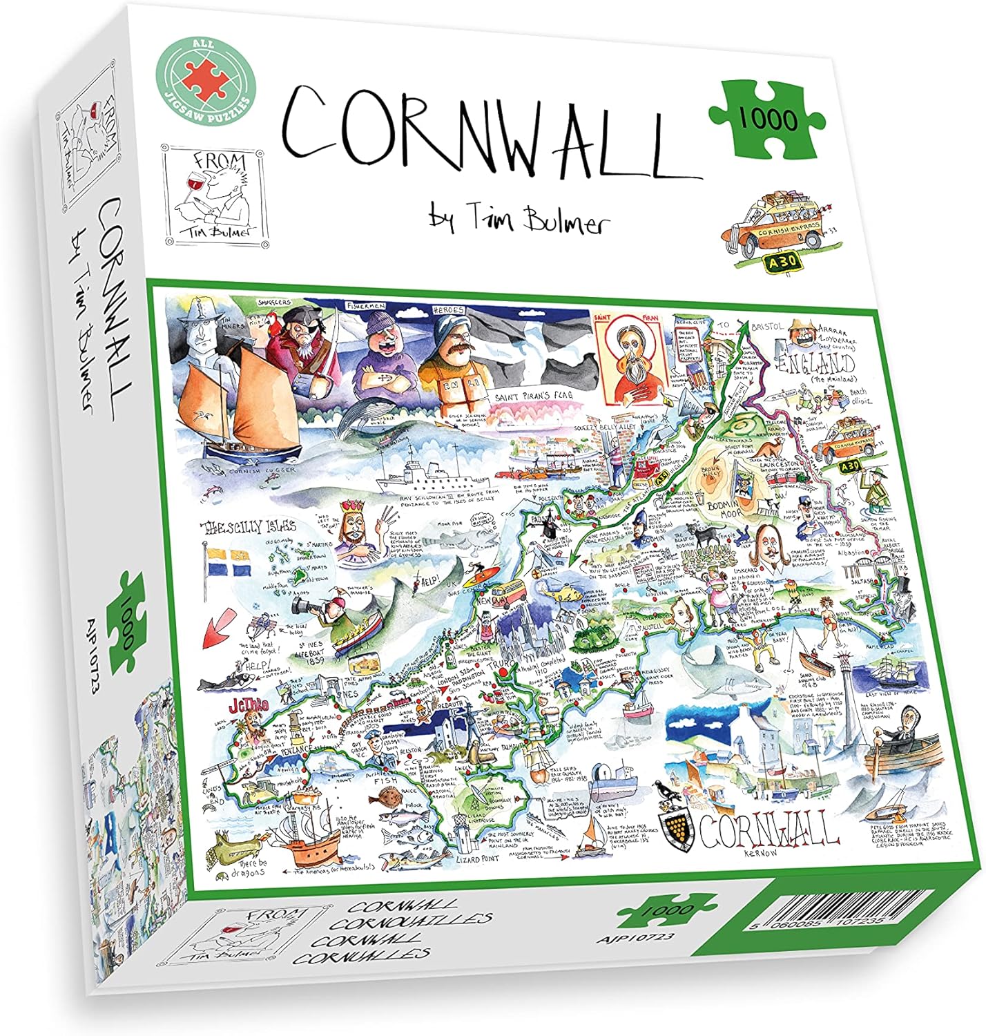 Comical Map of Cornwall, Artwork by Tim Bulmer - 1000 Piece Puzzle for Adults, Large Puzzle 66cm X 50cm in Size. Challenging to Complete But Fun and Humorous. Makes A Great Gift for Birthdays