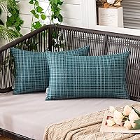 Vista 24 de MIULEE Fundas de cojín decorativas impermeables para exteriores, resistentes al agua, para tienda, patio, jardín, sofá, paquete de 2, 16 x 16 Azul