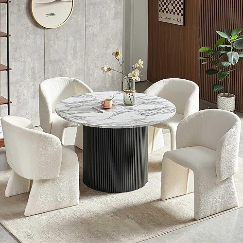 Miniatura 21 de NORDICANA Juego de mesa de comedor redonda de 5 piezas para 4, moderno juego de mesa y sillas de cocina de 47 pulgadas, juego de comedor con 4