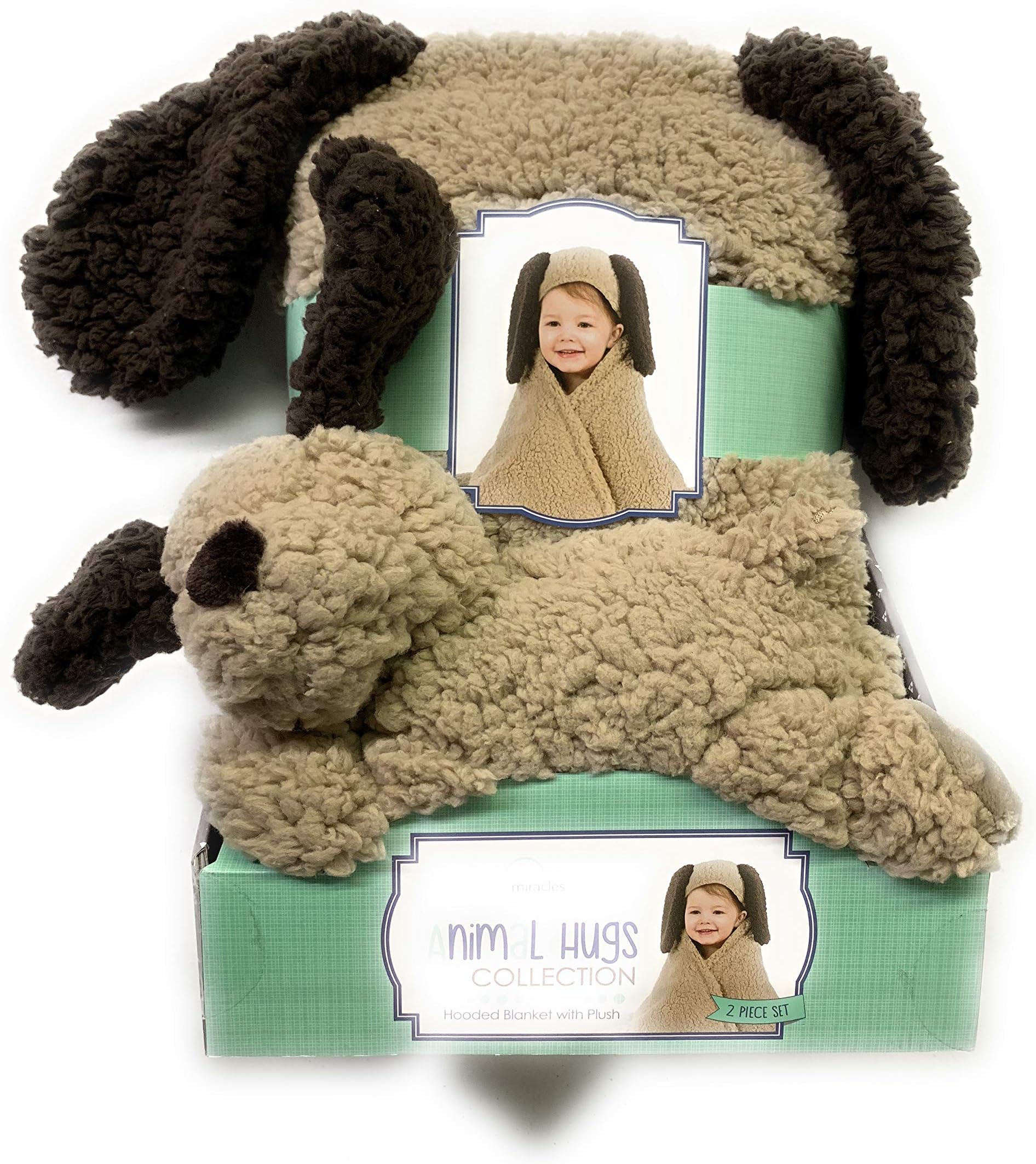 Little Miracles Animal Hugs Collection - Hooded Blanket with Plush, 2 Piece Set (Puppy)
