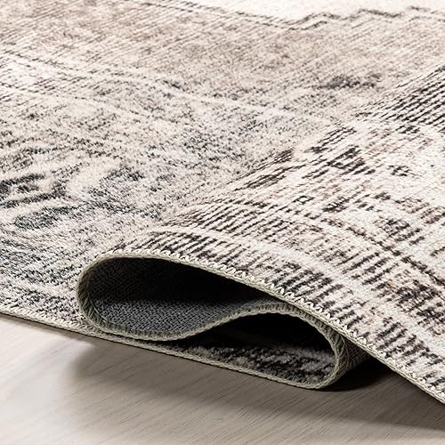 Miniatura 7 de nuLOOM Gladys - Alfombra vintage de medallón lavable a máquina, 8 pies, redonda, gris claro