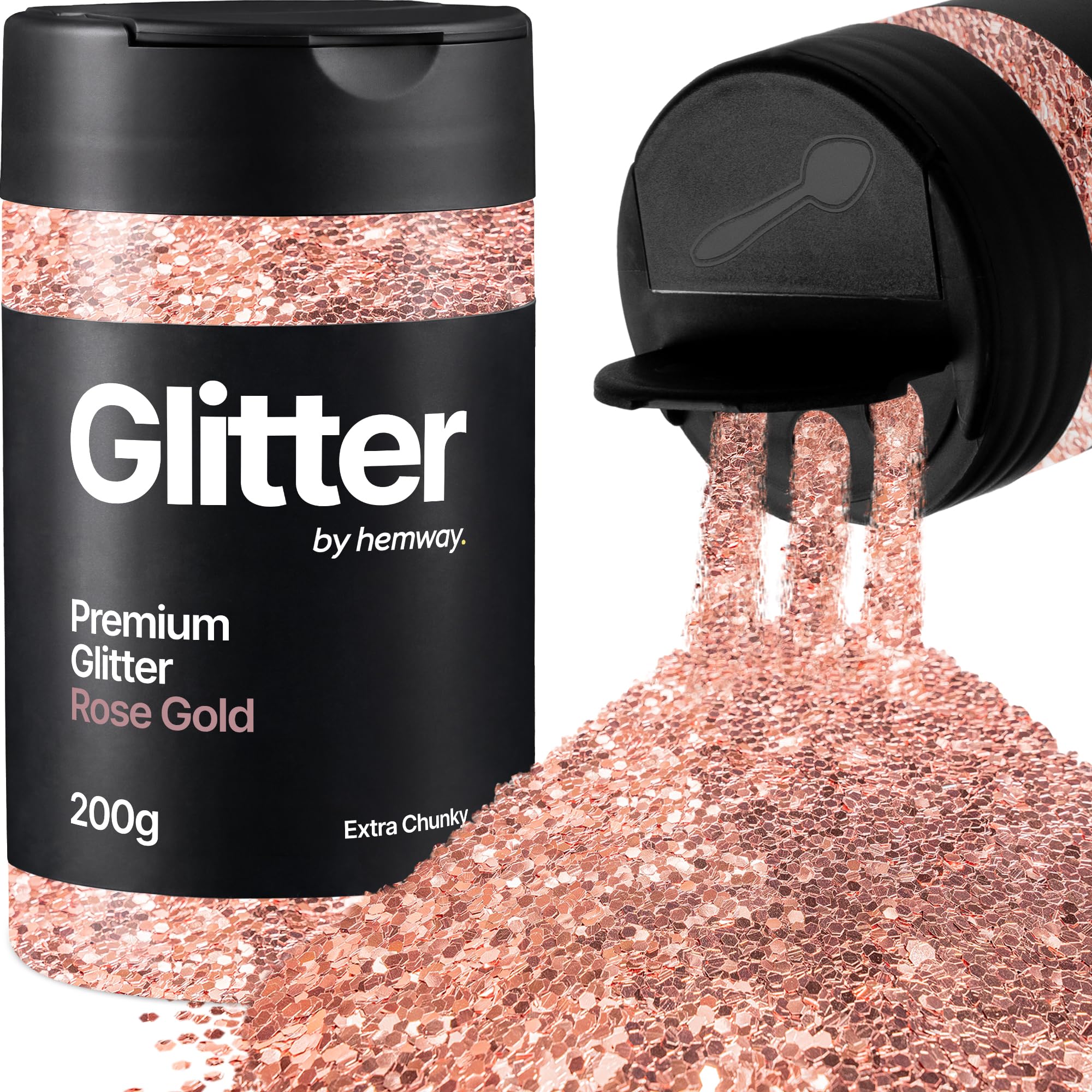 Hemway Rose Gold Glitter Shaker, 200g Extra Chunky Glitter for Crafts Metallic Flake Sequins for Resin & Epoxy Crafts for Decorating, Halloween, Christmas, Nail, Face, Art