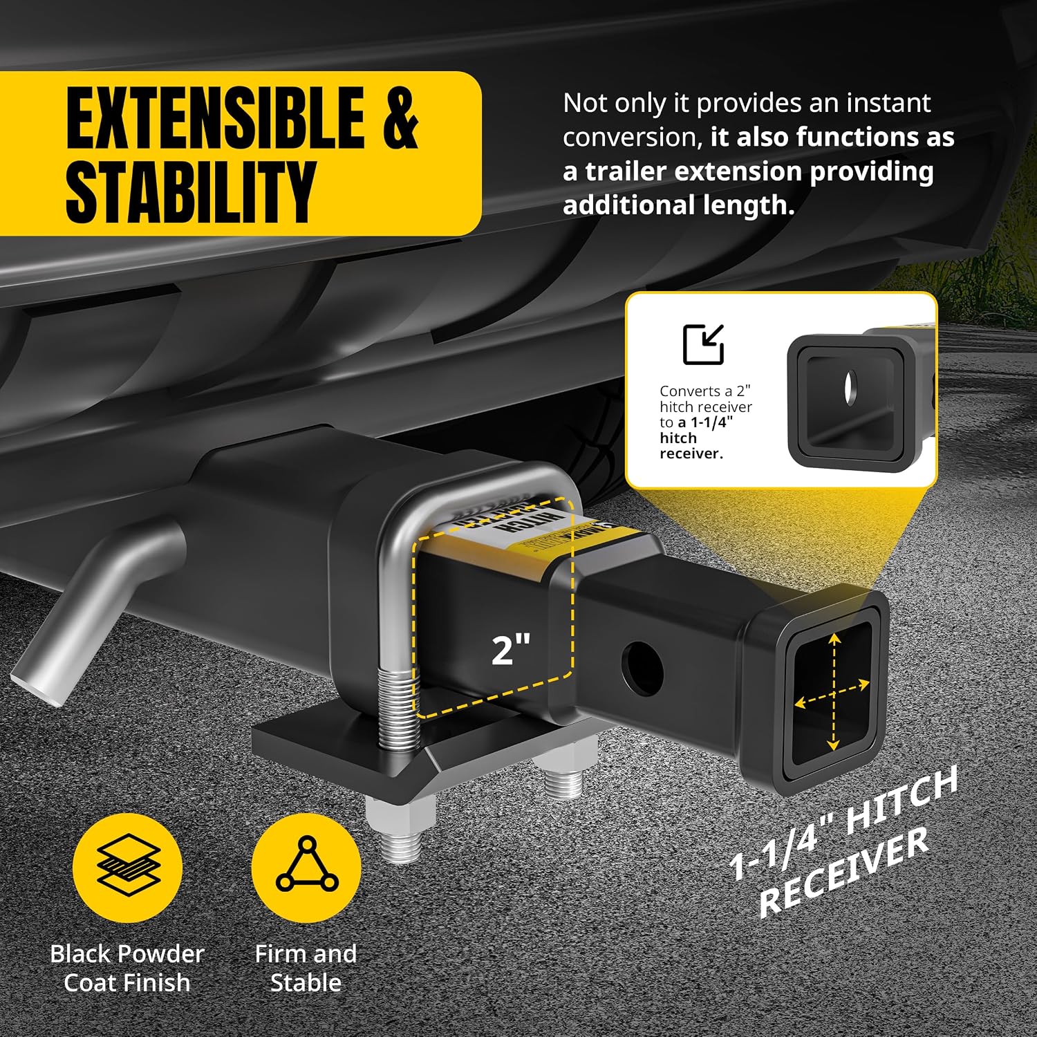 MaxxHaul Hitch Adapter: 2" to 1-1/4" Receiver |350 lb Max Tongue Weight|NOT FOR TOWING | 2 to 1.25 inch Conversion (70033)