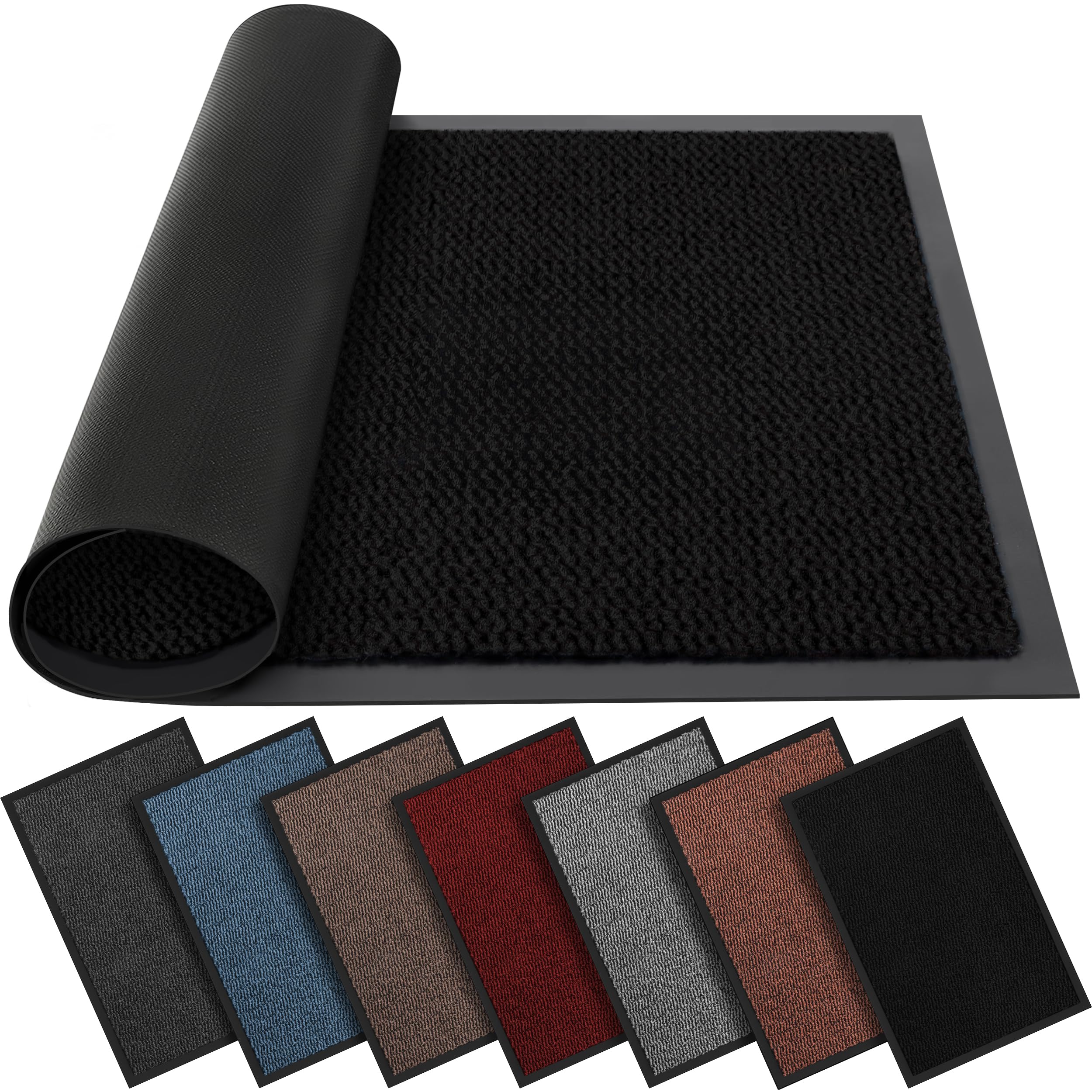 BLADO Washable Door Mats - Non-Slip Heavy Duty Doormats - Stylish Large Rubber Mat - Perfect Dust Grabbing Indoor & Outdoor (Black, 90cm x 200cm)