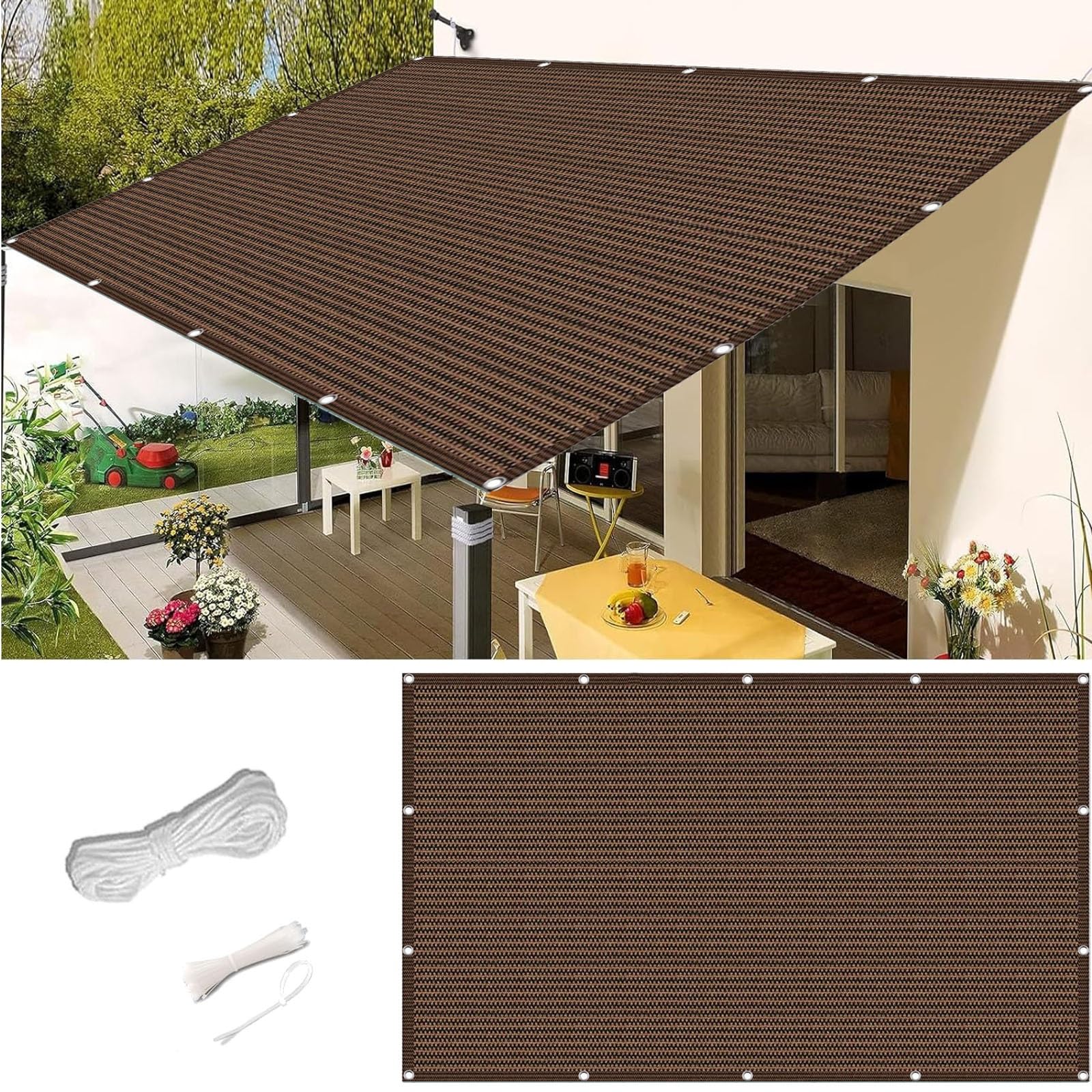 Filet d'ombrage respirant en tissu HDPE marron contre la chaleur du soleil