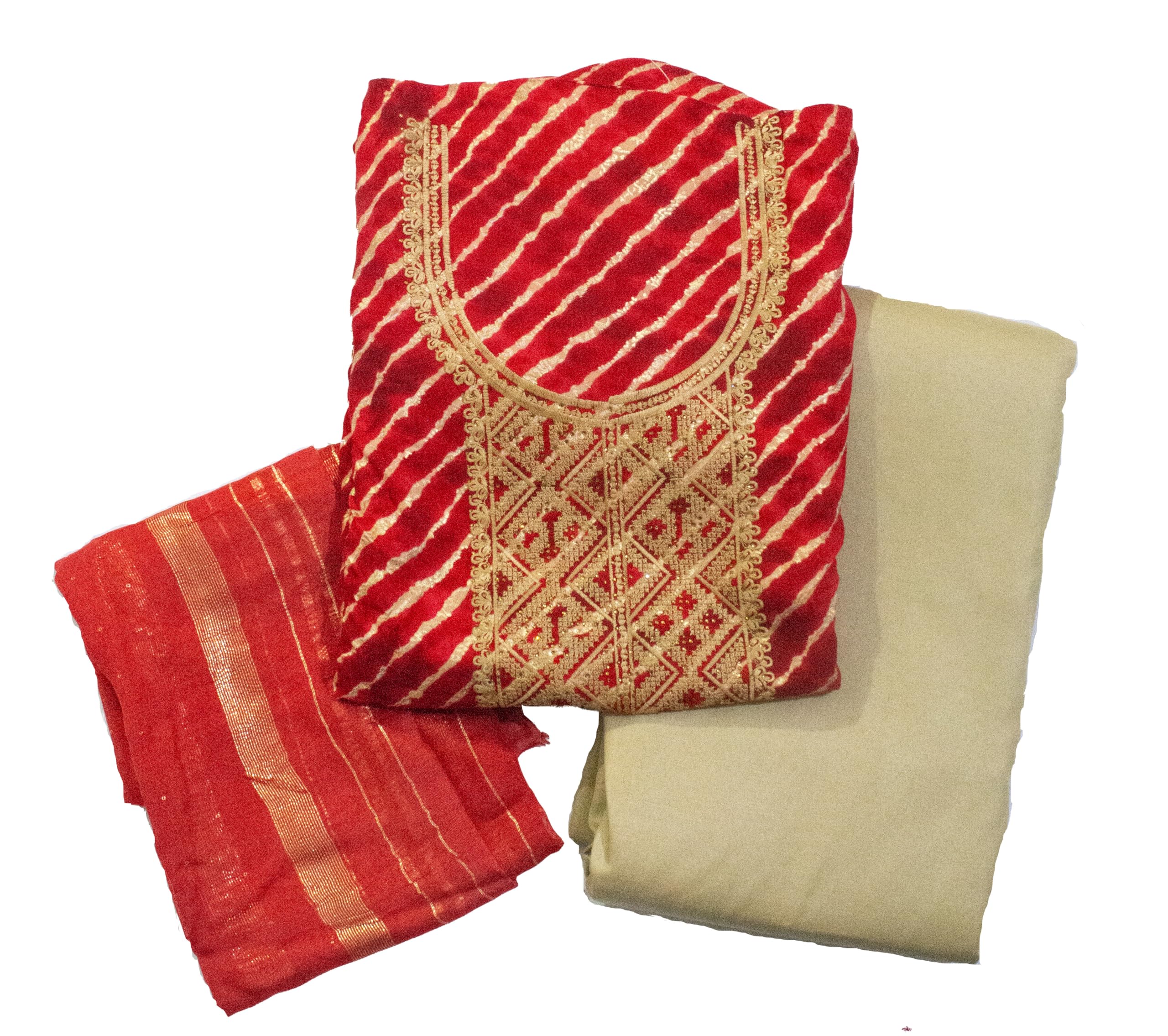 Red Leheriya Print Rayon Unstitched Salwar Suit with Dupatta-image-18