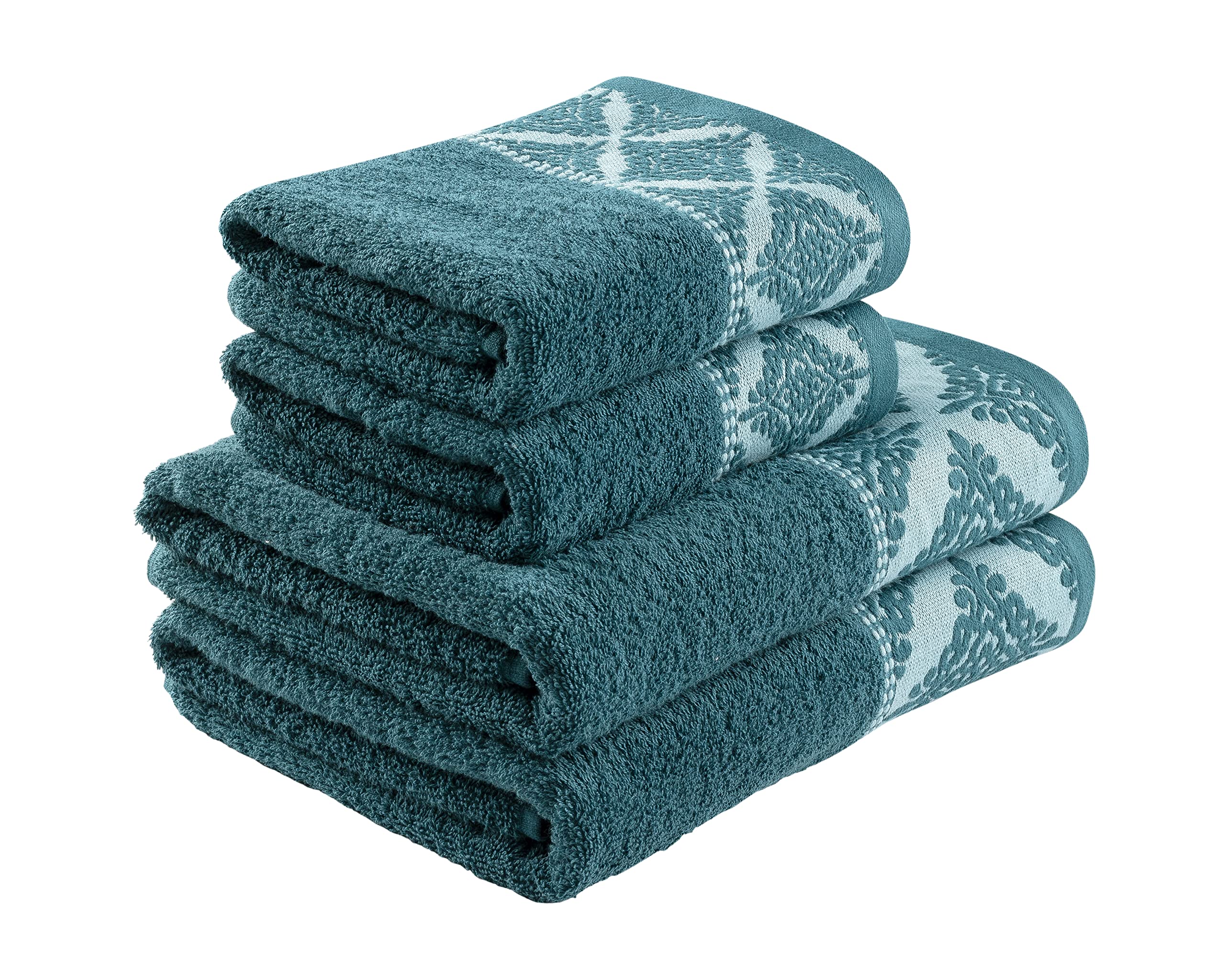 La Maison Jacquard Rosa Floral Border 100% Cotton 500GSM Luxury Hand Towel Bath Towel Super Soft Highly Absorbent Everyday Use (4 Piece Bale Set, Emerald) — image 1