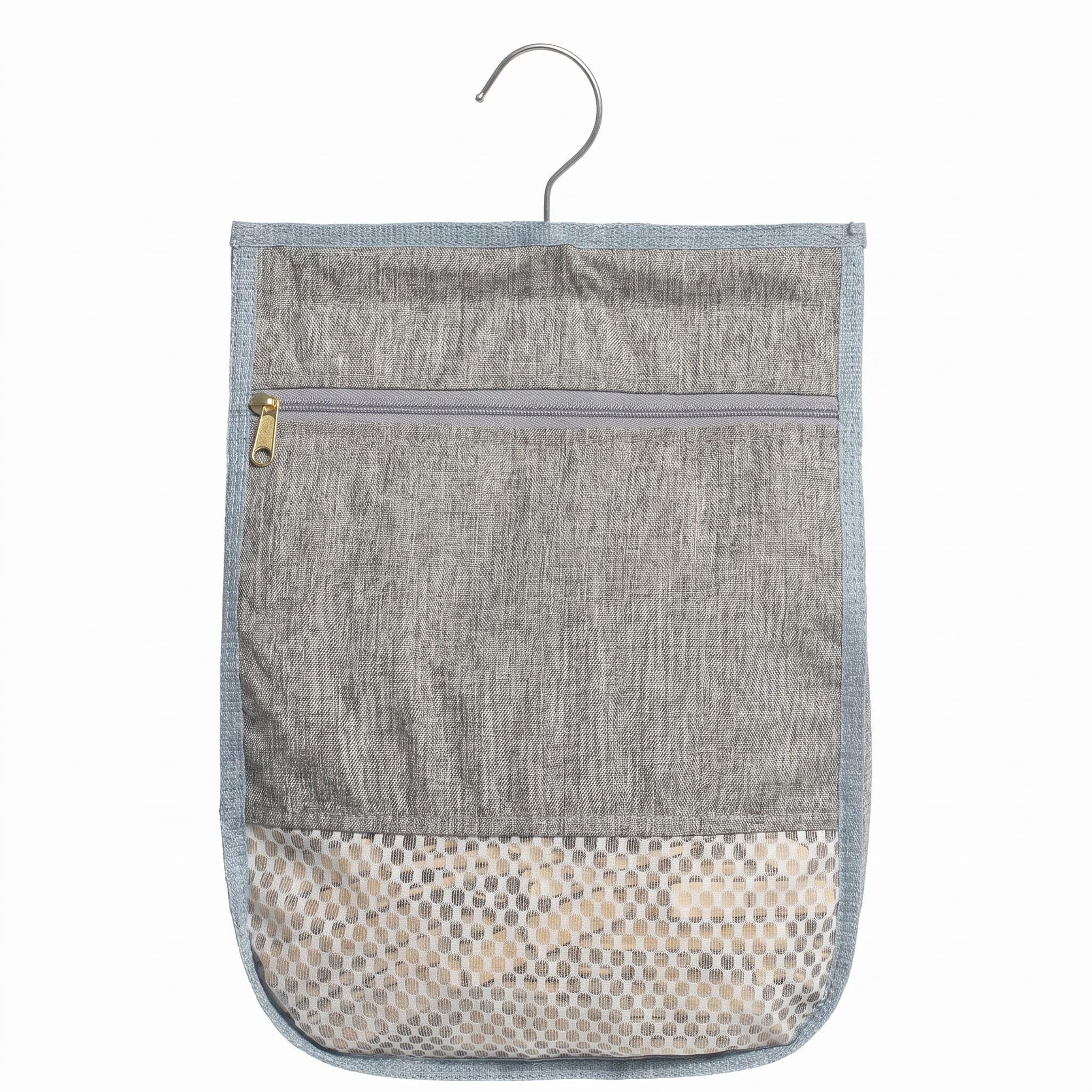 SINJAETRQ Large Grey Peg Bag with Breathable Mesh - Waterproof Polyester Clothes Peg Organizer, Hanging Laundry Basket with Shoulder Strap & Hook for Washing Line, Camping & Travel