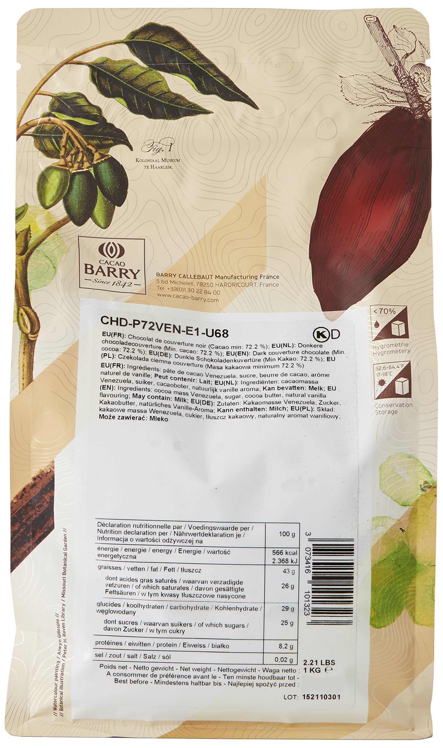 CACAO BARRY 72% Min Cacao Chocolat Venezuela Pistoles 1 kg