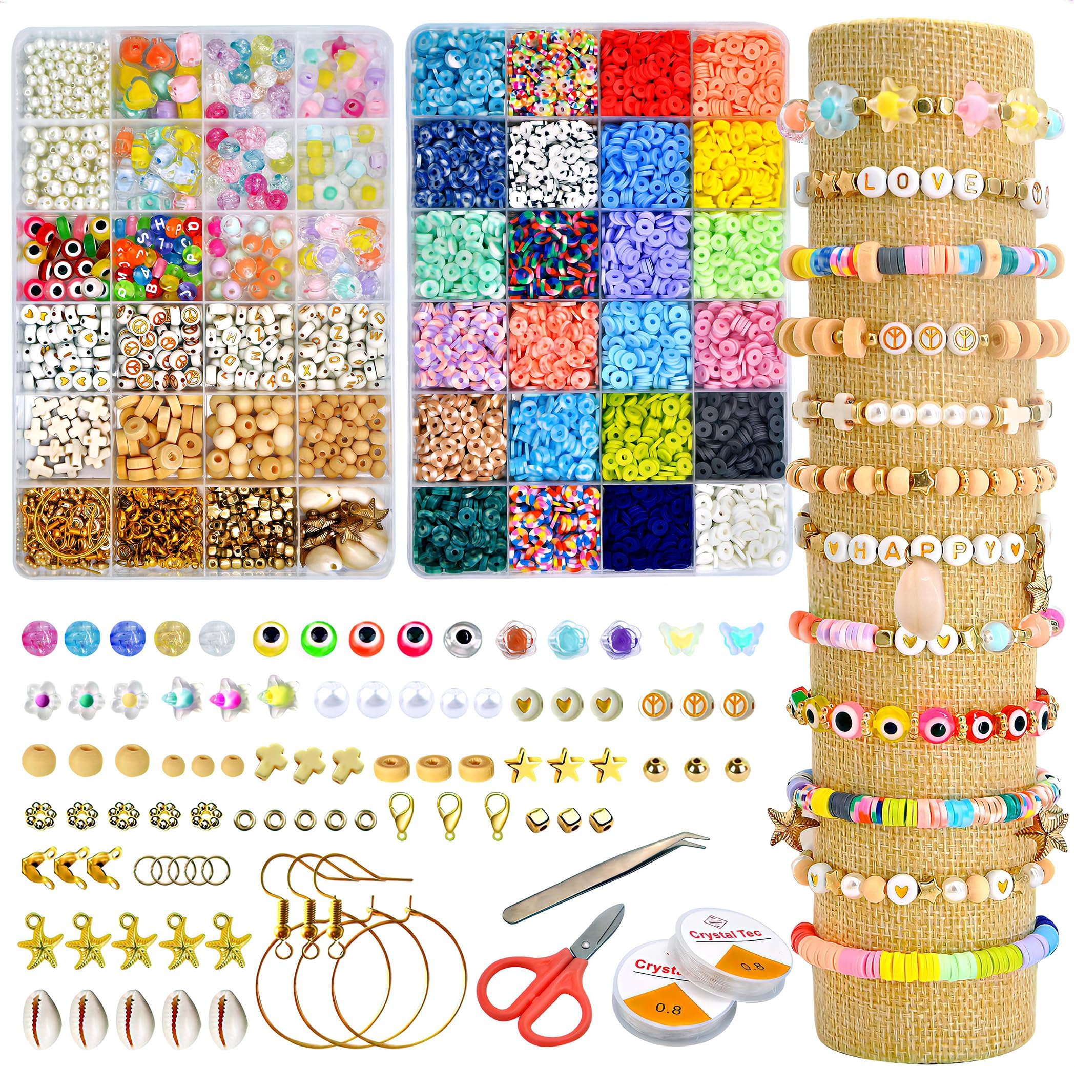 LUCMO Polymer Clay Beads Bracelet Making Kit, 8000+ PCS Bracelet Jewelry Making Kit, DIY Bracelets for Rings Necklaces Gift Earrings Bracelet Necklace Keychain - Jewellery Making Kit - Kids Girls