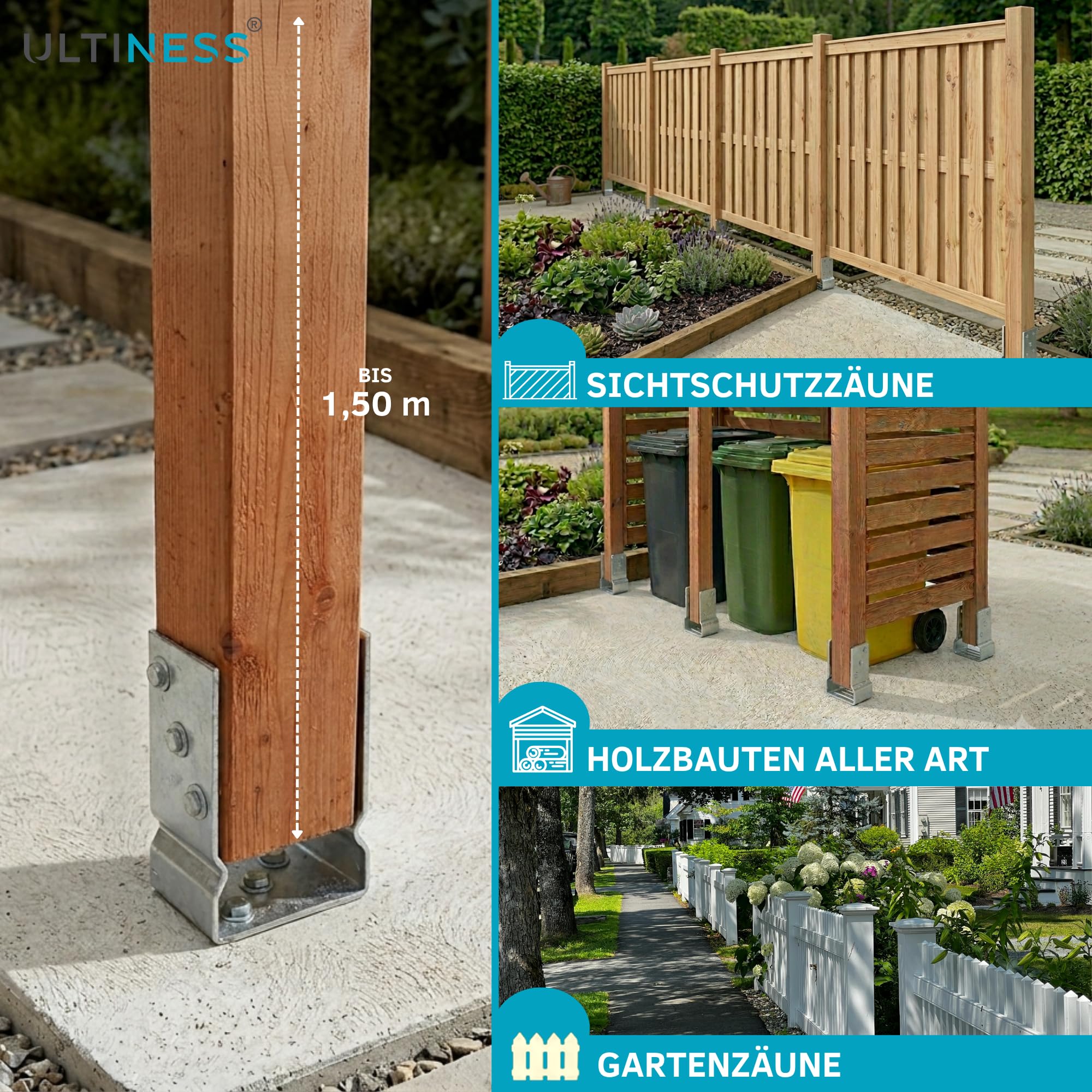U-Pfostenträger mit Sicke zum Aufschrauben U-Form 91 mm [20 Stück] | feuerverzinkt robuste U-Träger zum Aufdübeln für Jäger- und Staketenzäune robuste Befestigung ohne Beton