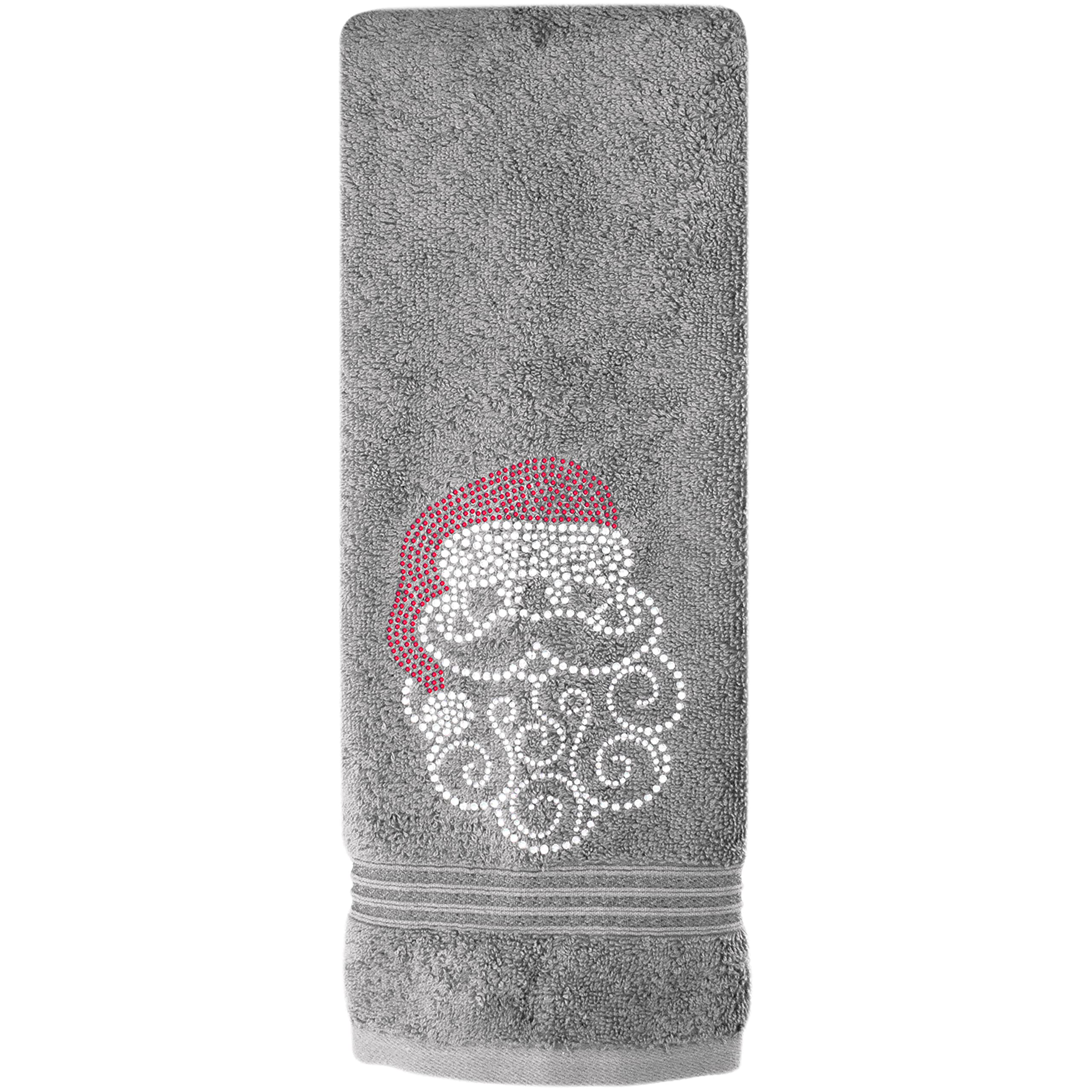 Sparkles Home Santa Hand Towel, Durable, Sparkling Rhinestones on Cotton Terry Cloth, for Festive Holiday Kitchen or Bath Decor, Gray, 16x30, Sold