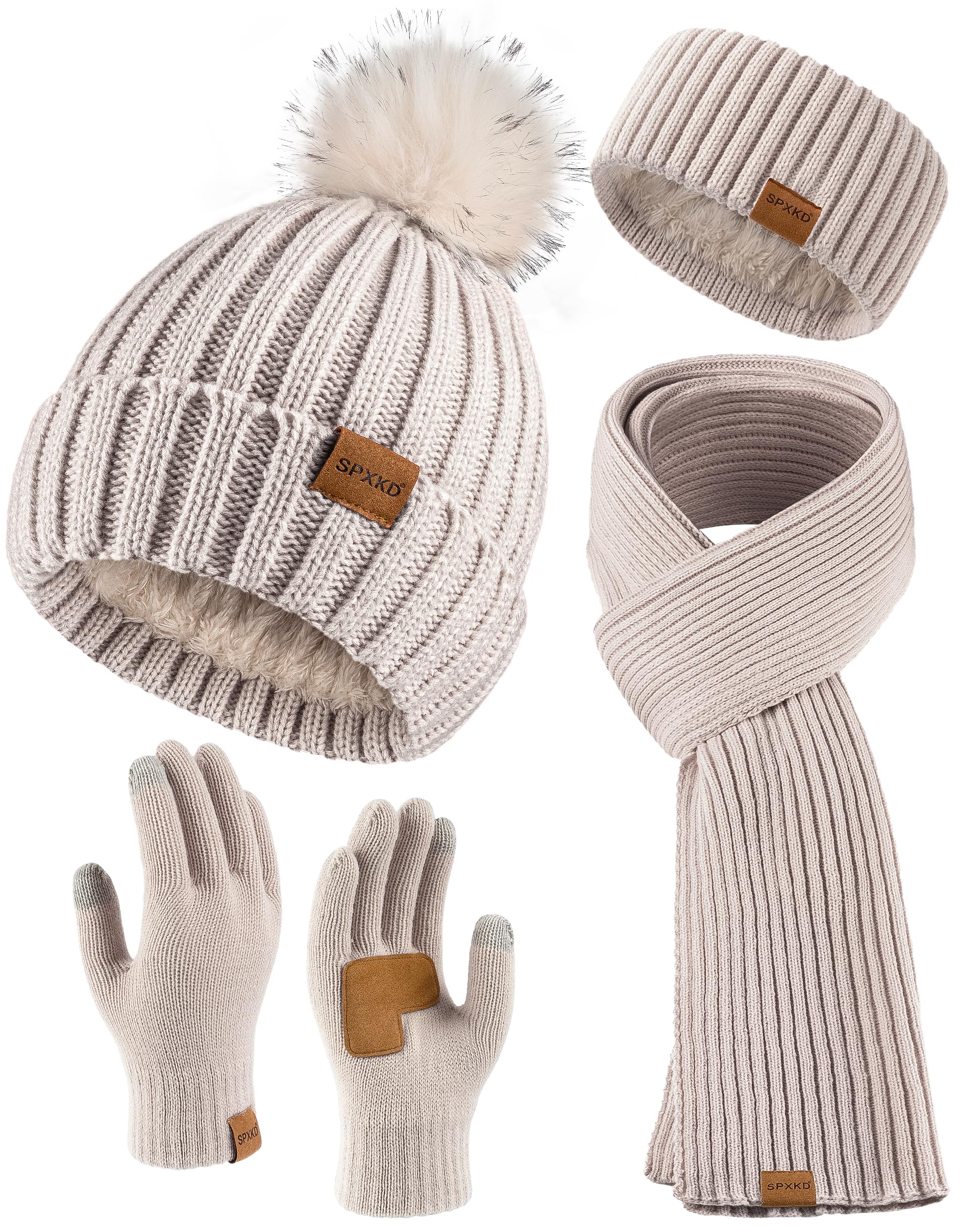 Winter Beanie Hat Scarf Gloves Set oatmeal-image-44