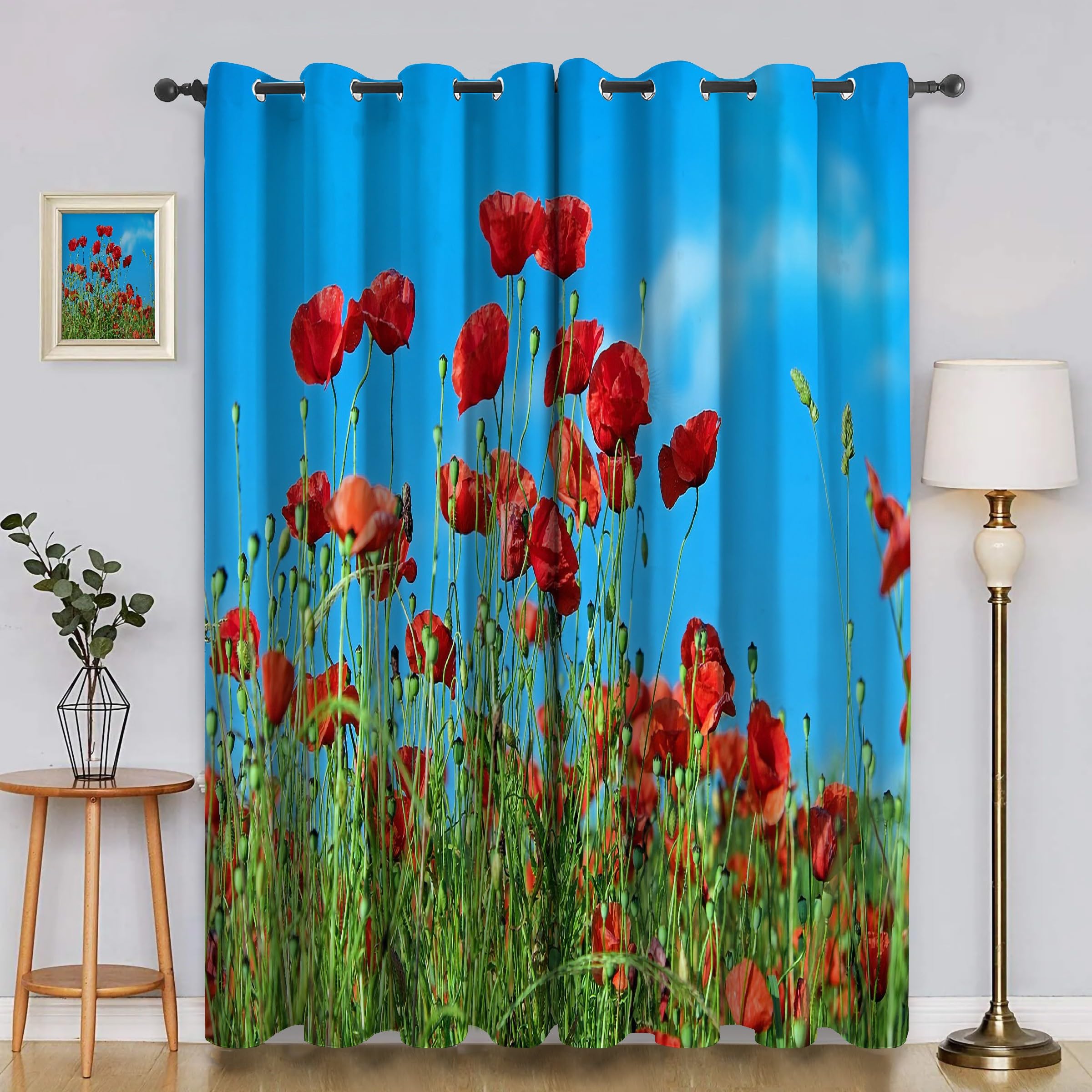 Rideau fleurs de pavot occultant haut de gamme - Tissu thermique à oeillets moderne PA5821