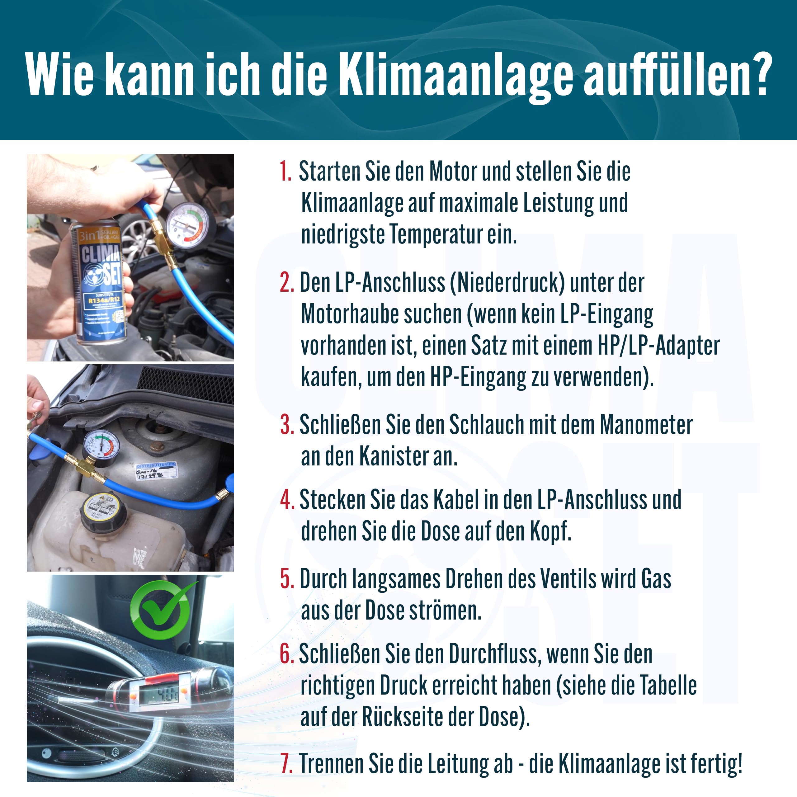 ClimaSet 3in1 R1234yf Kältemittel Ersatzgas - Kühlmittel Klima Auto mit Klima Dichtmittel und Öl - Gasflasche 2x235 g - Auto Klimaanlage Nachfüllset - Klimaanlage Wohnmobil - ECO