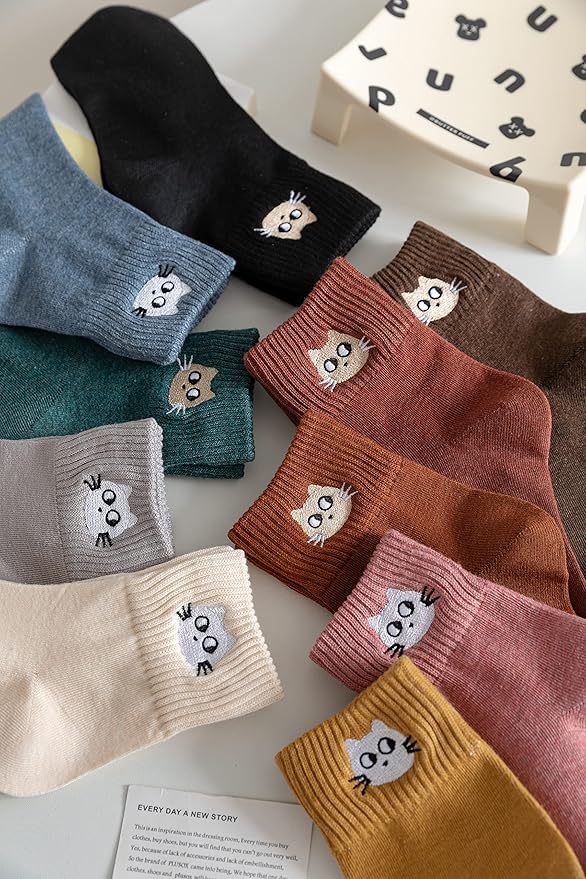 5 Pares de Calcetines de Gato para Mujer, Calcetines de Tobillo miniatura 5