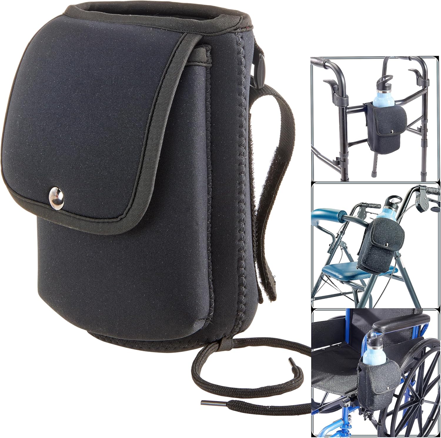 High Road Neoprene Bottle Holder and Phone Pouch for Mobility Equipment and Electric Scooters – Cup Holder for Strollers, Scooters, Rollators and Walkers