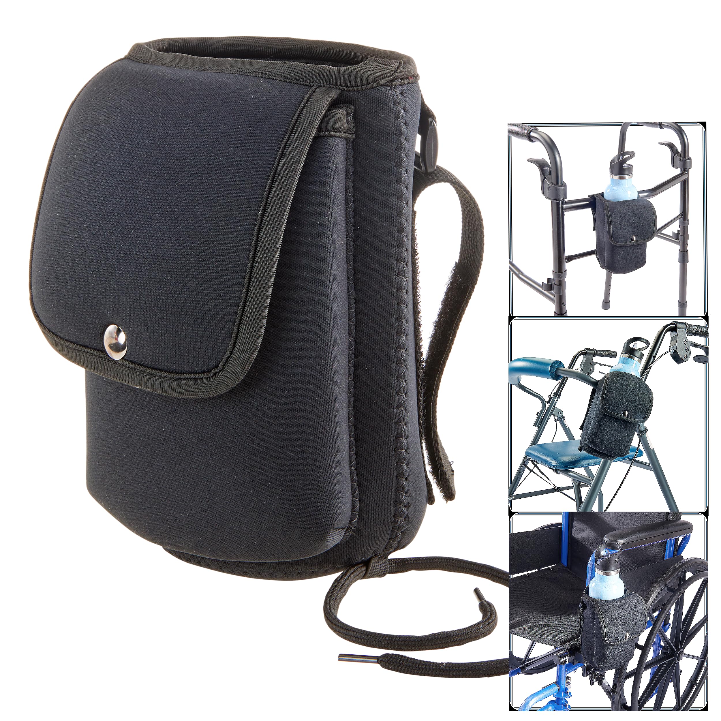 High Road Neoprene Bottle Holder and Phone Pouch for Mobility Equipment and Electric Scooters - Cup Holder for Strollers, Scooters, Rollators and Walkers