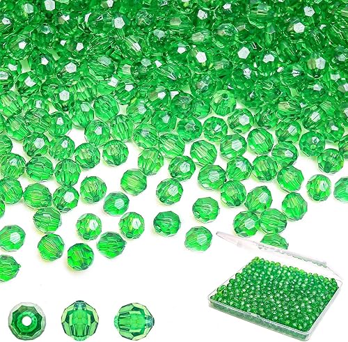 Miniatura 1 de BONNY BOXX 2000 cuentas de cristal redondas facetadas de acrílico de 0.157 pulgadas (0.157 in) transparentes de color verde profundo sueltas,